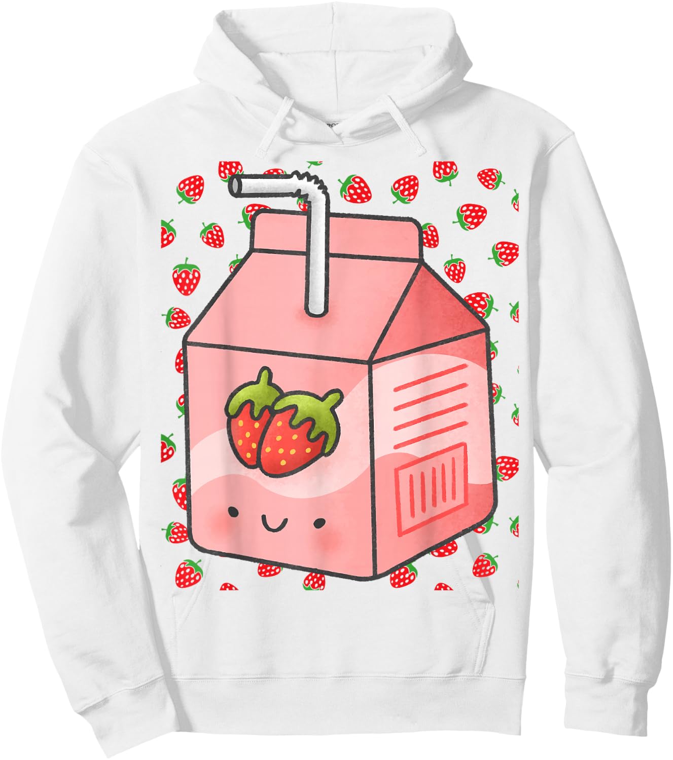 Japanese Pink Strawberry Milk Kawaii 90s Retro Hoodie - Hoodie | White