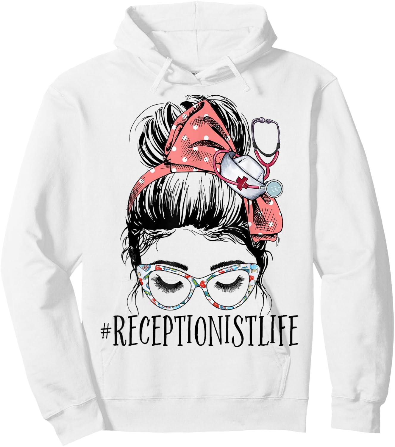 Messy Bun Receptionist Life Healthcare Worker Women Nurse Hoodie - Hoodie | White