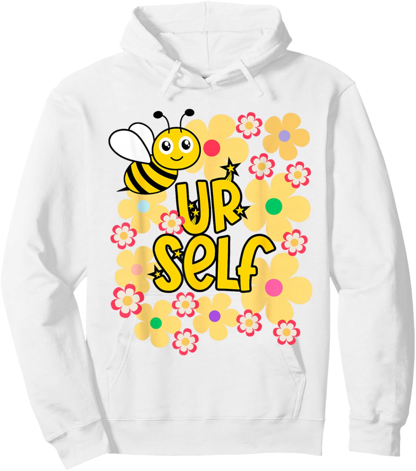 Be Yourself Kawaii Bee with Rainbow Flowers Hoodie - Hoodie | White