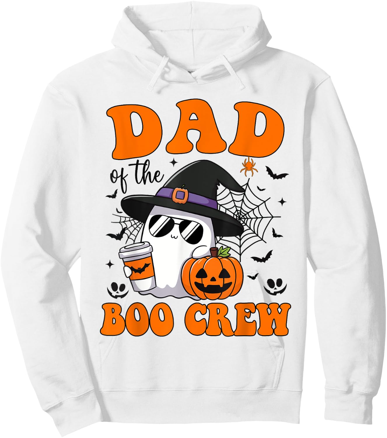 Dad Boo Crew Groovy Ghost Matching Family Halloween Hoodie - Hoodie | White