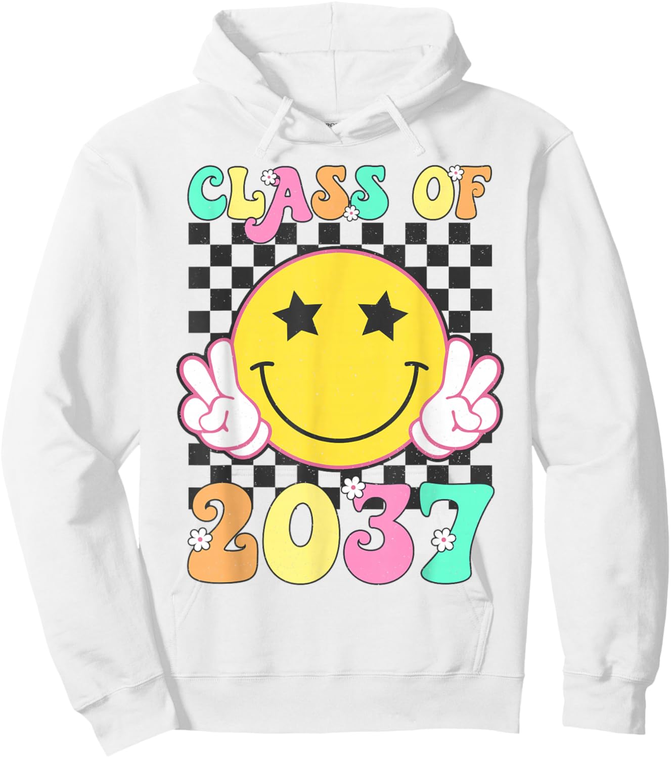 Retro Class of 2037 Grow With Me Back to School Kindergarten Hoodie - Hoodie | White