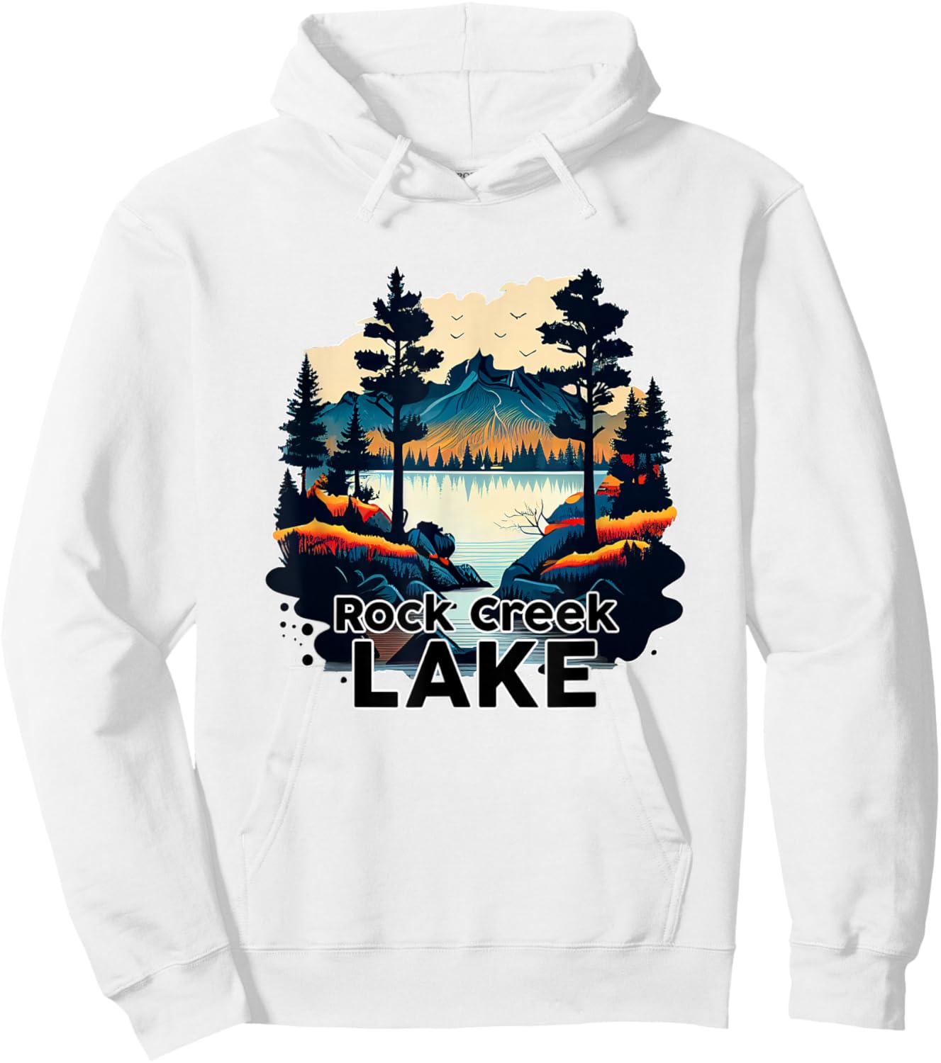 Rock Creek Lake Retro Minimalist Lake Rock Creek Hoodie - Hoodie | White