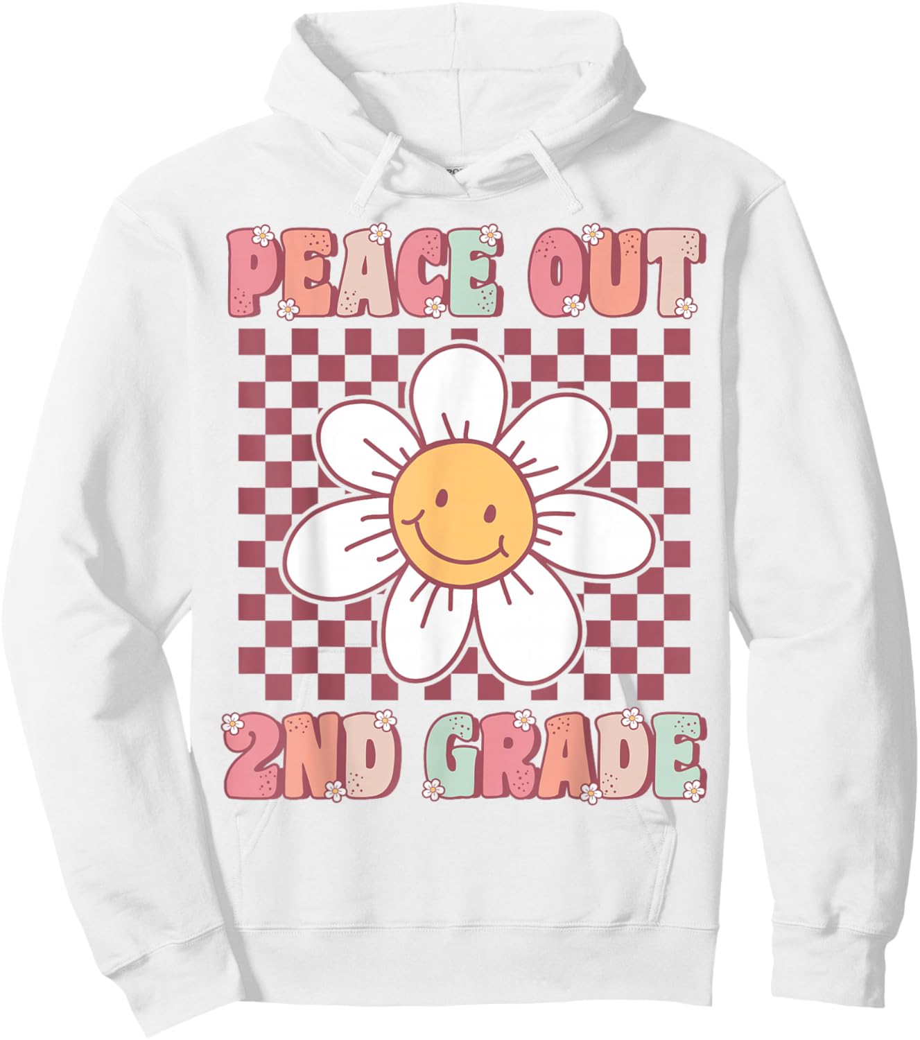 Peace Out Second Grade Cute Groovy Last Day of 2nd Grade Hoodie - Hoodie | White