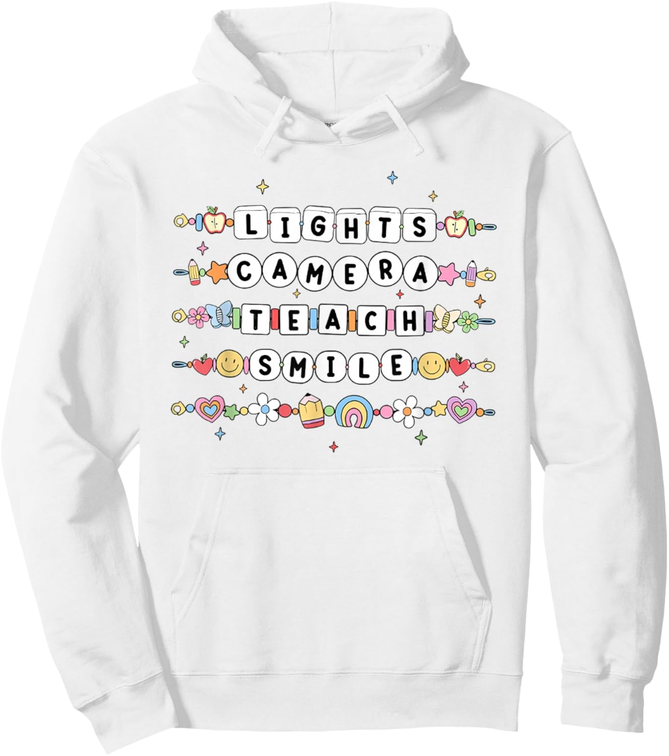 Women Lights Camera Teach Smile Teacher First Day Of School Hoodie - Hoodie | White