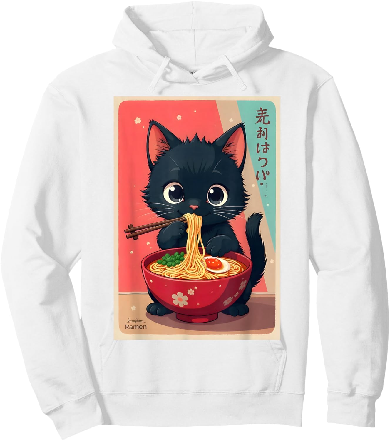 Kitten Eating Japanese Noodles Anime Manga Baby Cat Ramen Hoodie - Hoodie | White