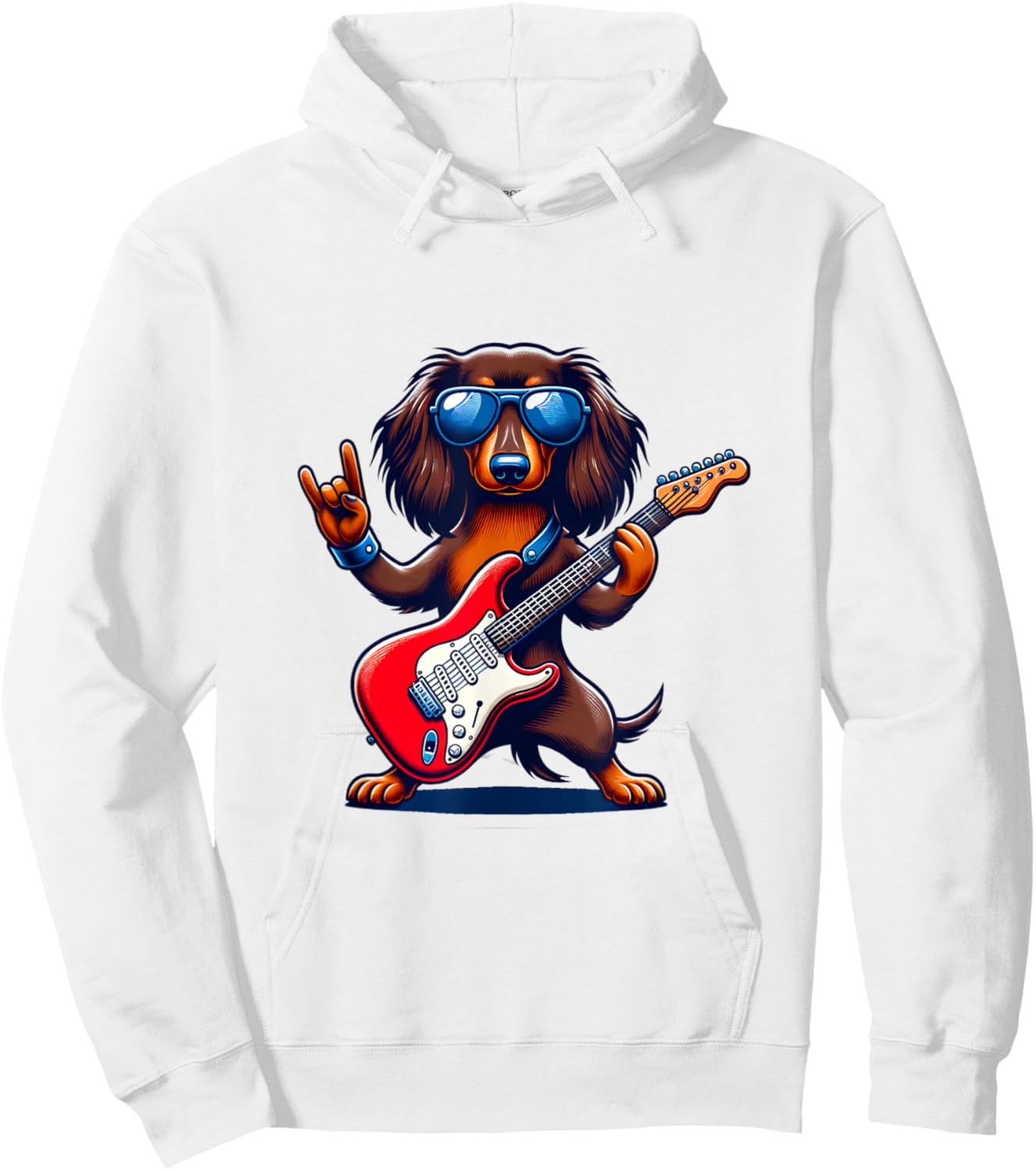 Dachshund Playing Guitar Dog Lover Guitarist Men Hoodie - Hoodie | White