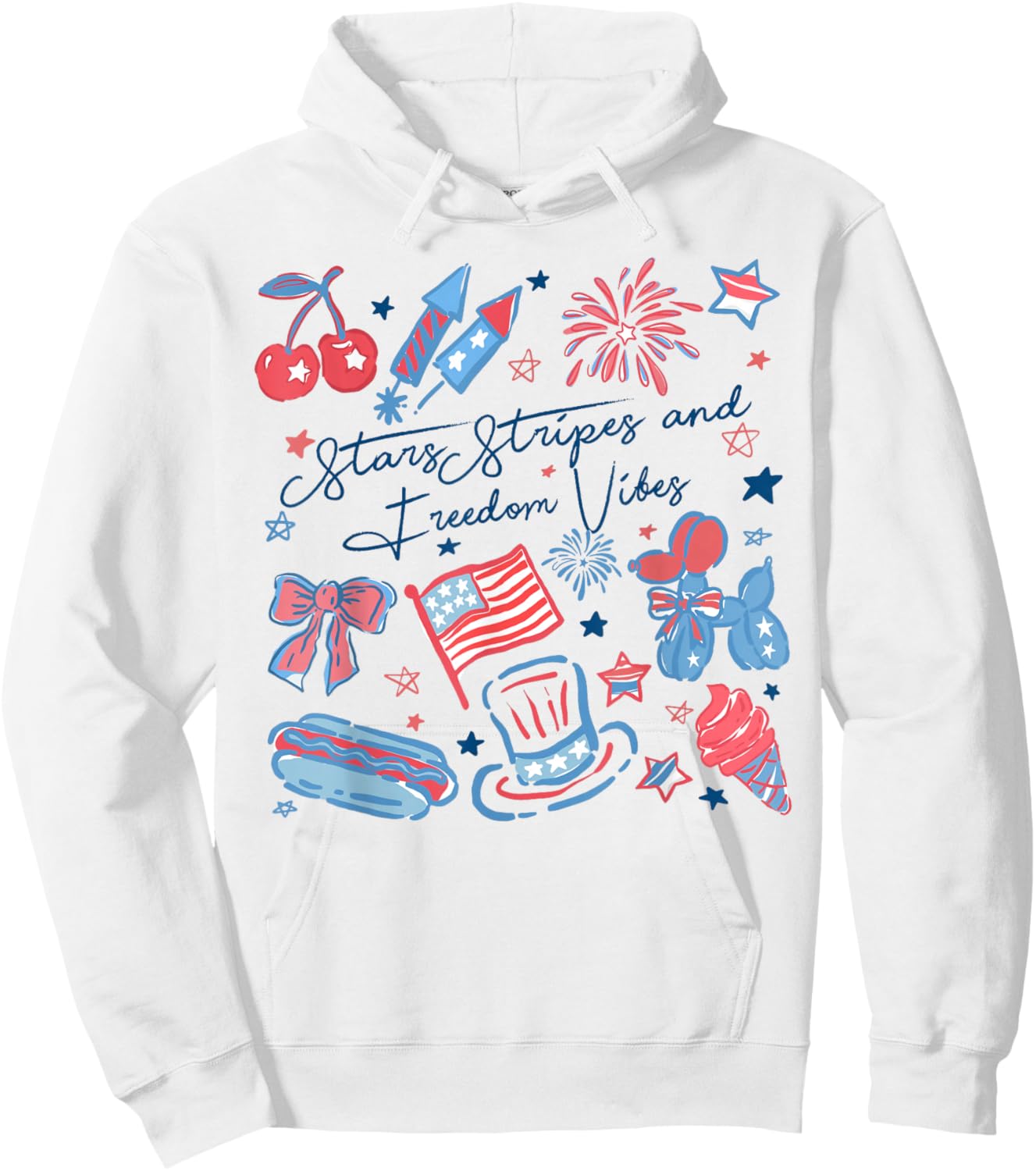 Stars Stripes And Freedom Vibes 4th of July American Flag Hoodie - Hoodie | White