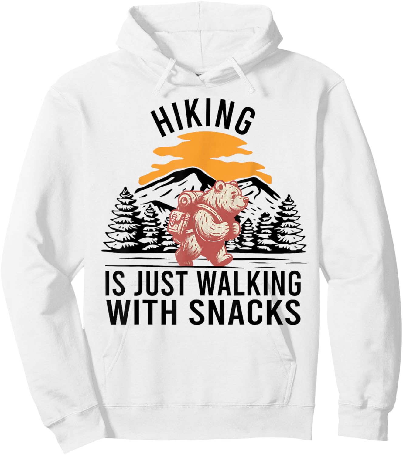 Hiking is Just Walking With Snacks Funny Bear Hiking Retro Hoodie - Hoodie | White