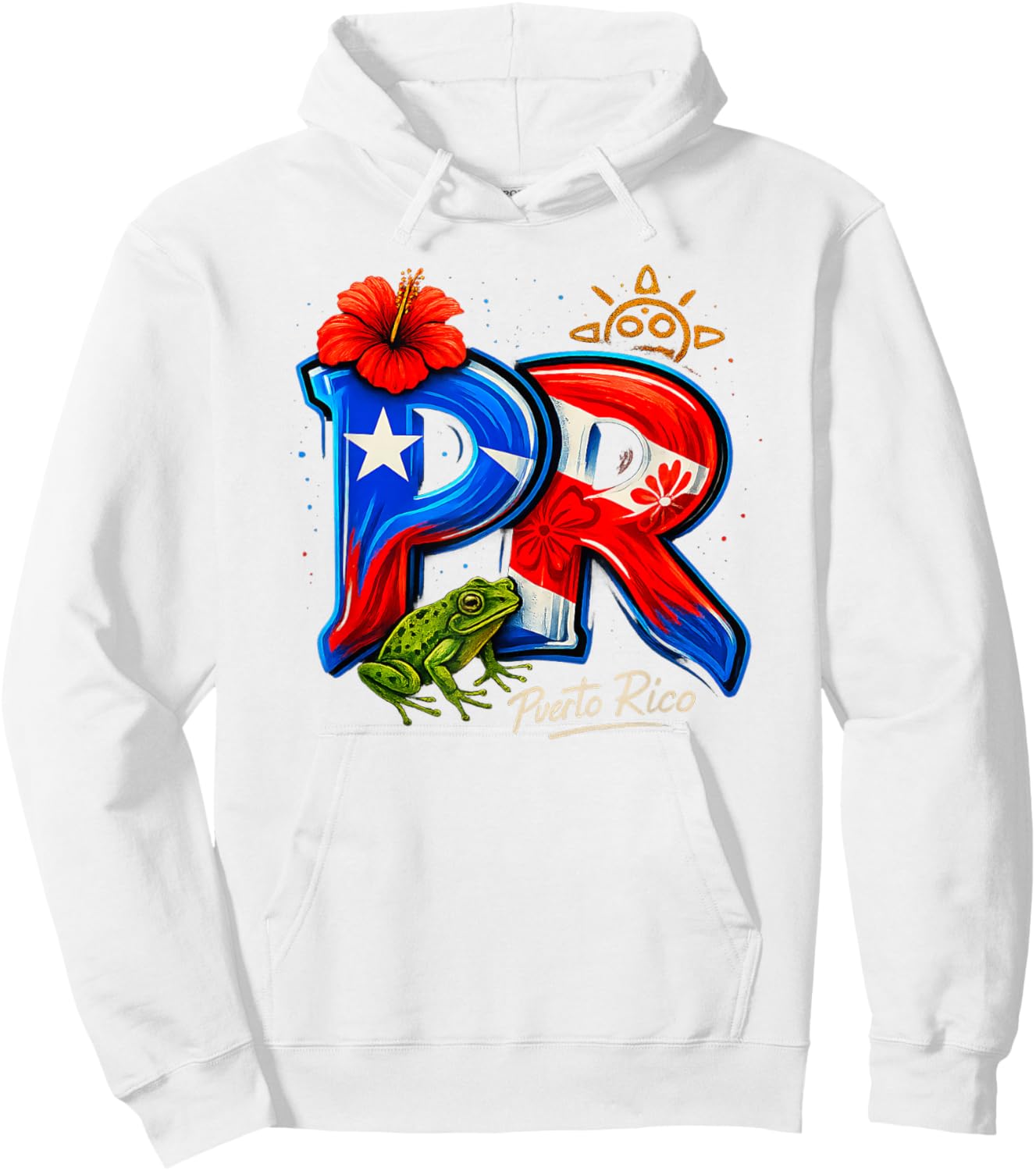 Puerto Rico PR Hibiscus Coqui Frog Rican Heritage Culture Hoodie - Hoodie | White