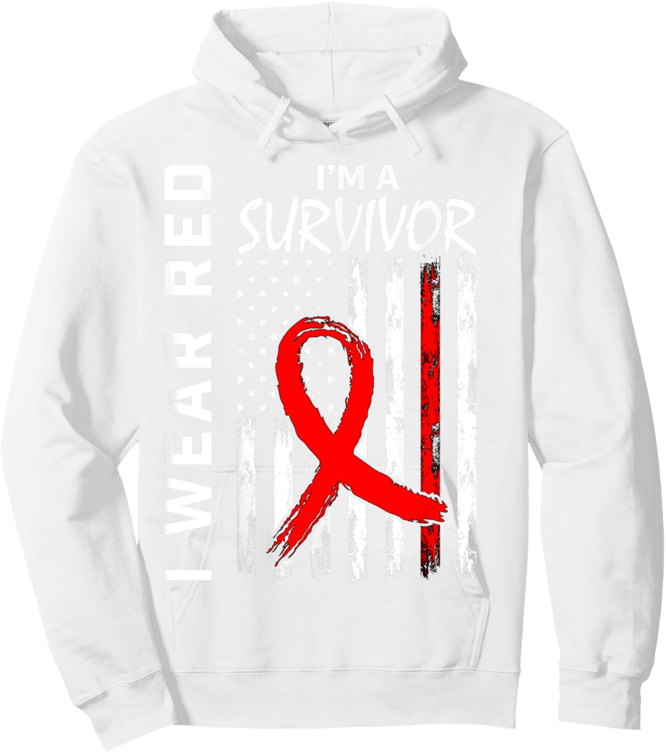 I Wear Red Heart Disease Survivor Gifts Awareness USA Flag Women Kids Men Hoodie - Hoodie | White