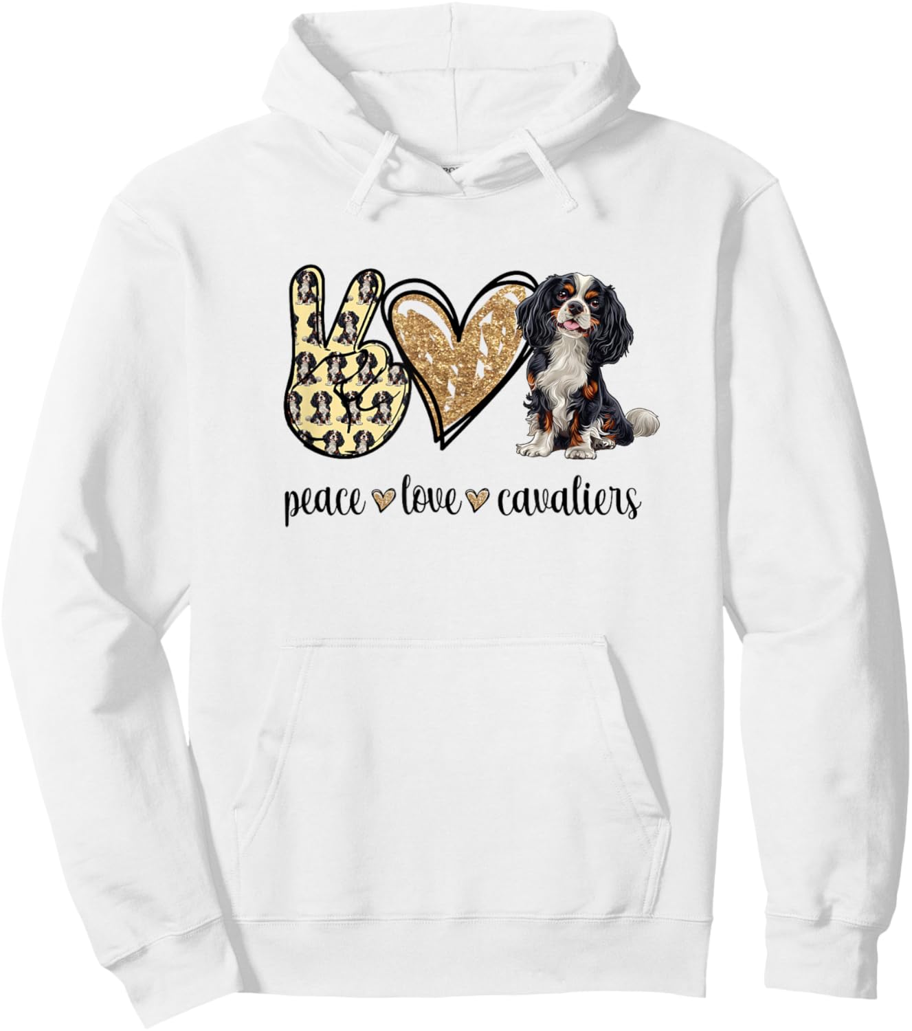 Cute Funny Tri Peace Love Tricolor Cavalier Lover Hoodie - Hoodie | White