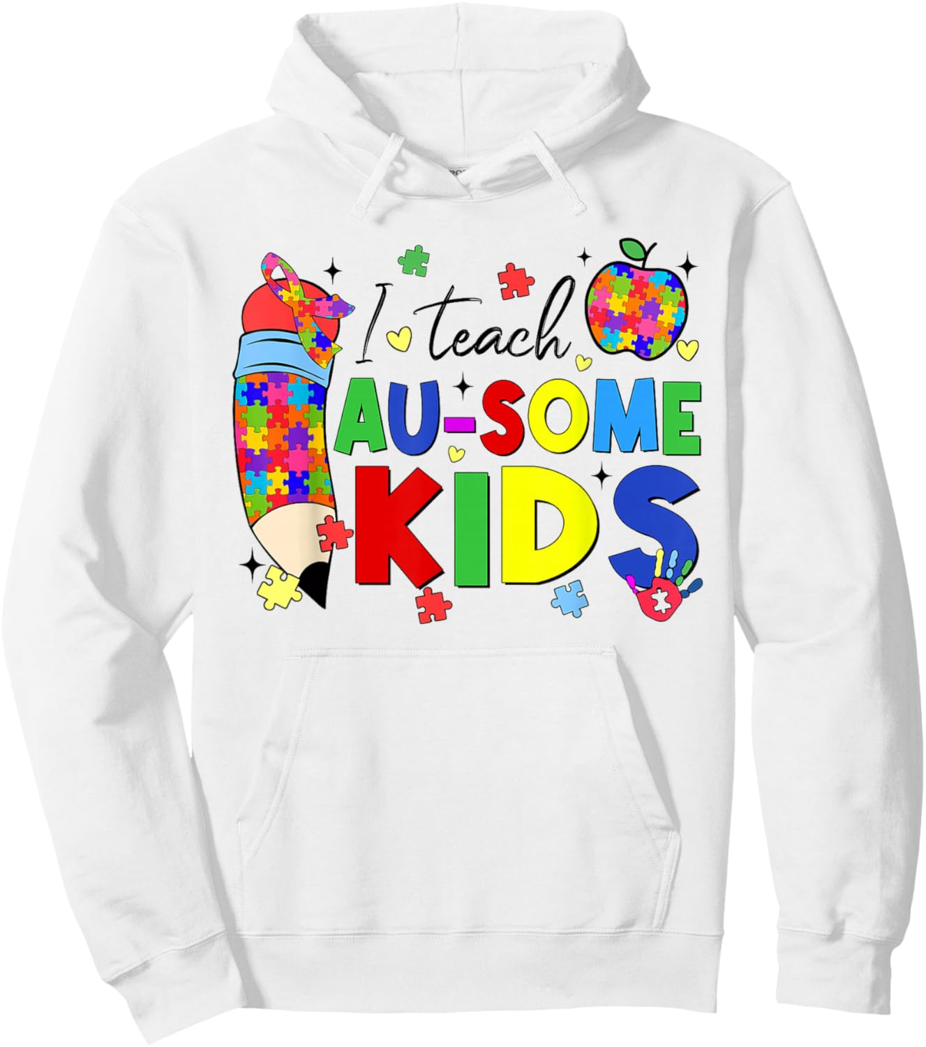 I Teach Au-some Kids Autistic Teacher Autism Awareness Hoodie - Hoodie | White