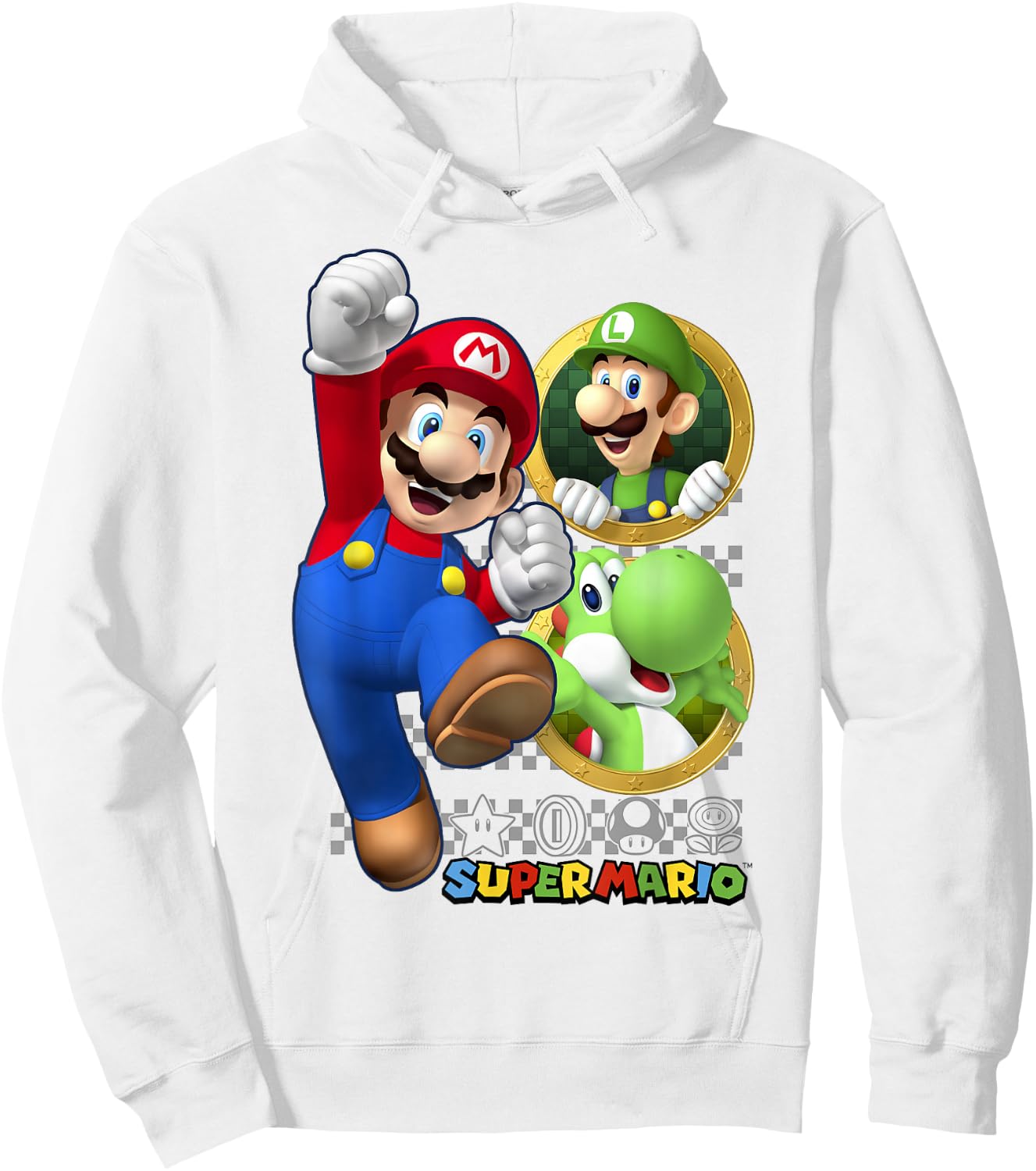 Super Mario Luigi Yoshi & Mario Portraits Hoodie - Hoodie | White