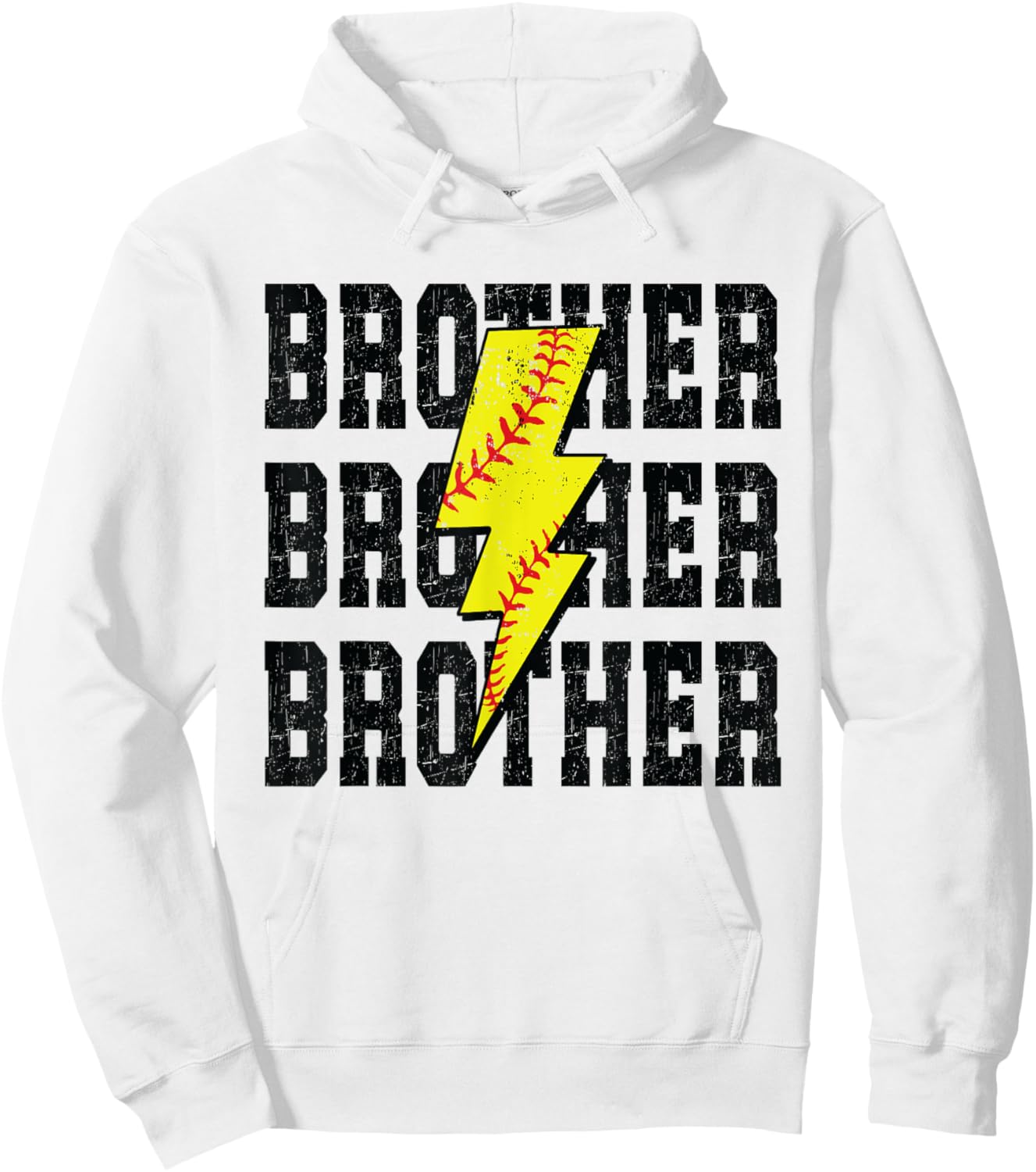 Softball Brother Distressed Bolt Lightning Softball Brother Hoodie - Hoodie | White