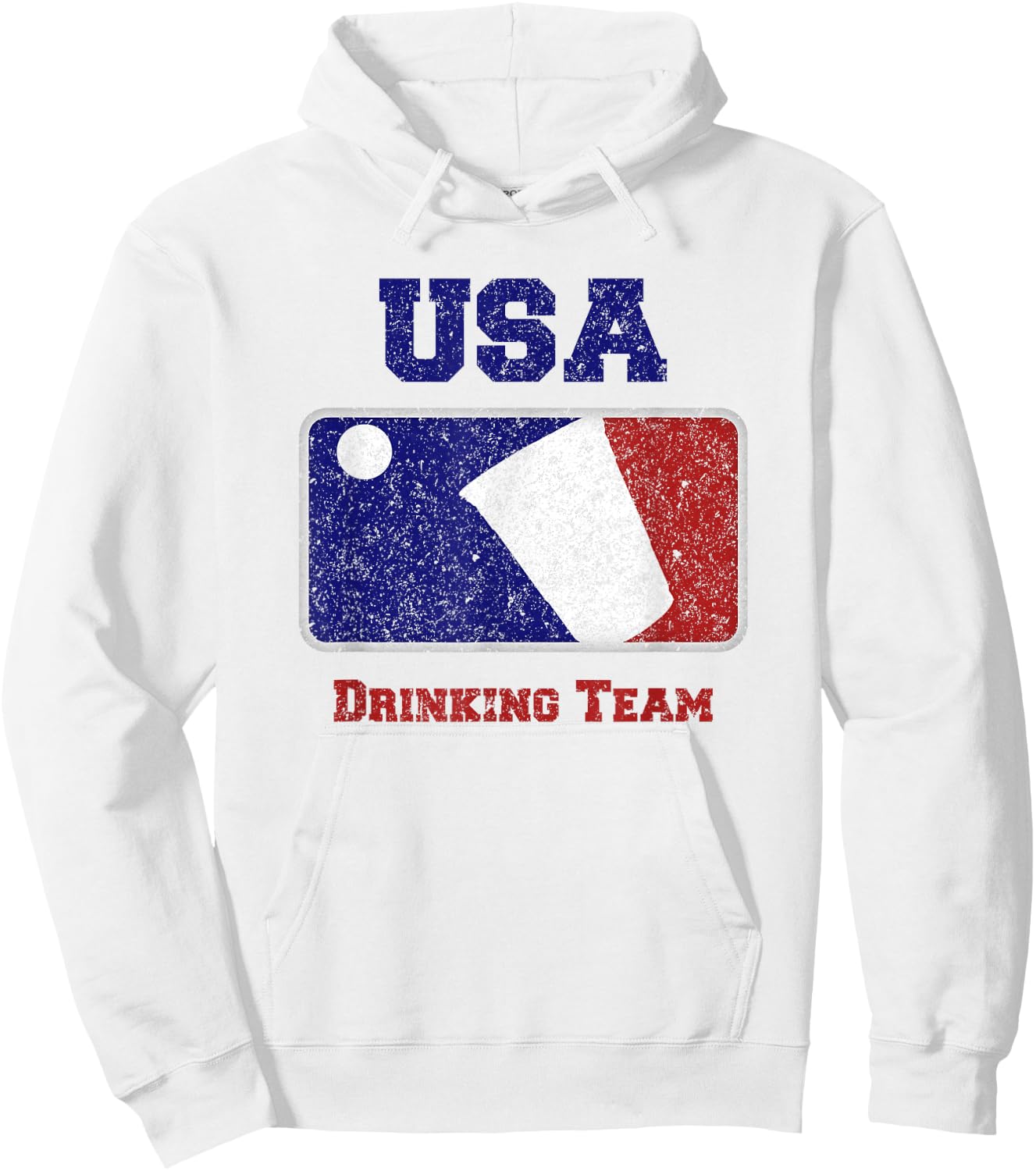 USA Drinking Team Party Beer Pong Game Distressed Retro Hoodie - Hoodie | White