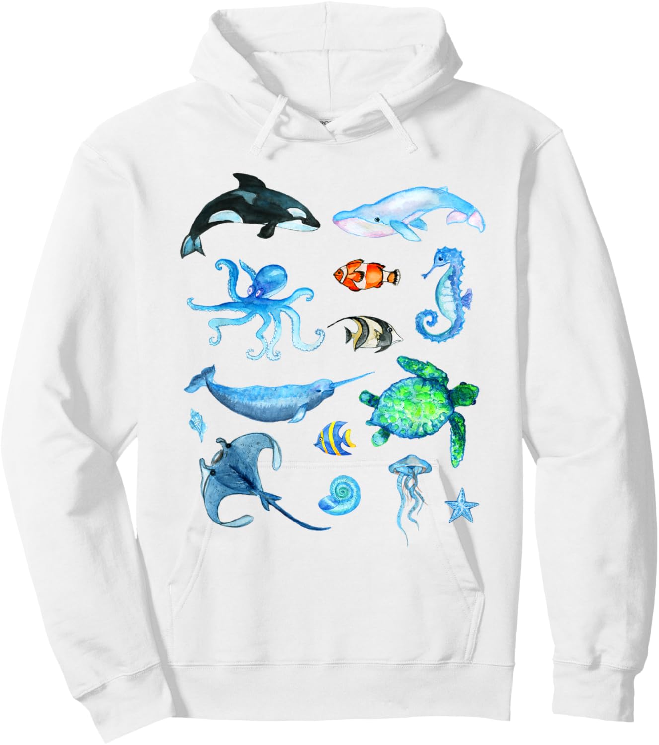 Watercolor Sea Animals Kids Ocean Wildlife Hoodie - Hoodie | White