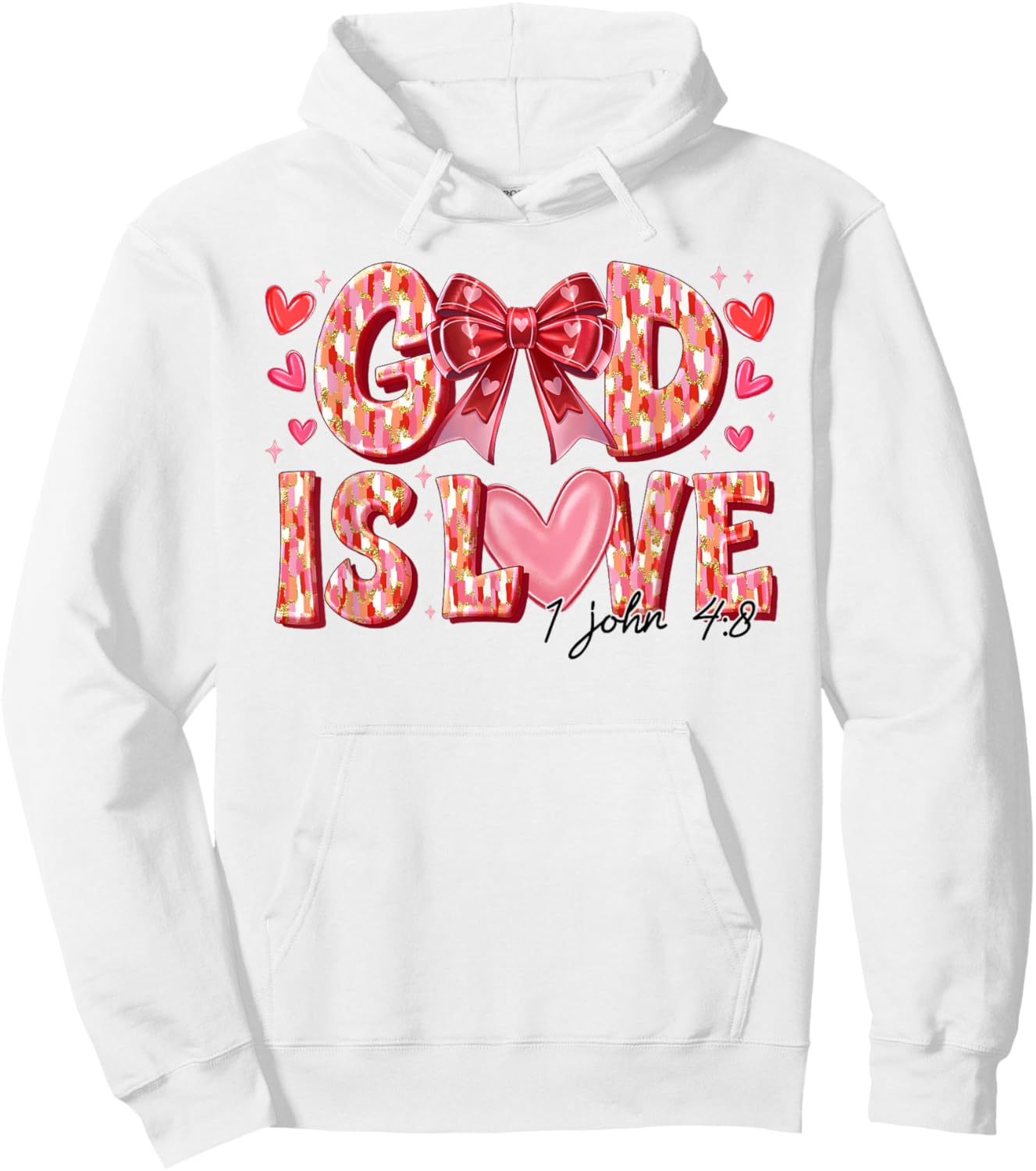Valentine Coquette Bow God Is Love Valentines Day Christian Hoodie - Hoodie | White