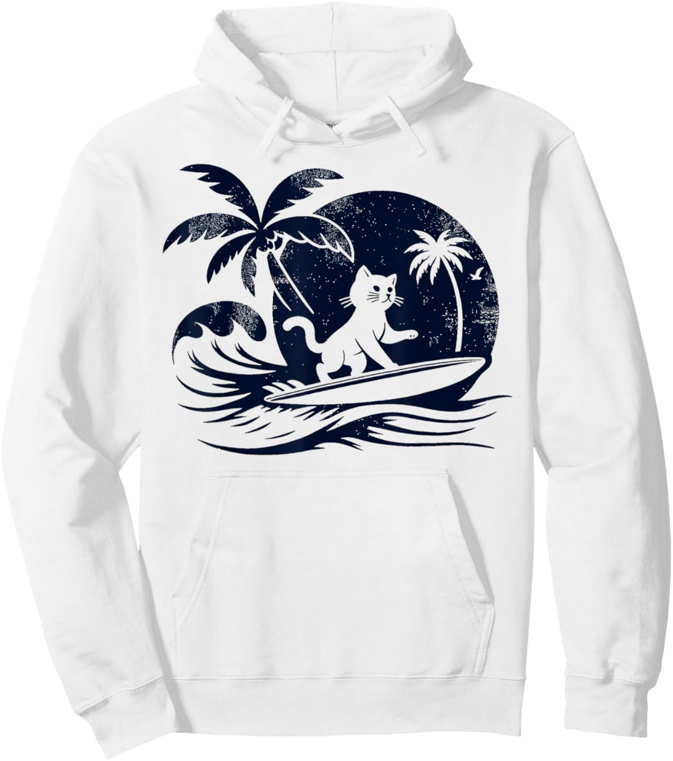 Cat Surfing Wave at Tropical Ocean Vintage Surf Hoodie - Hoodie | White