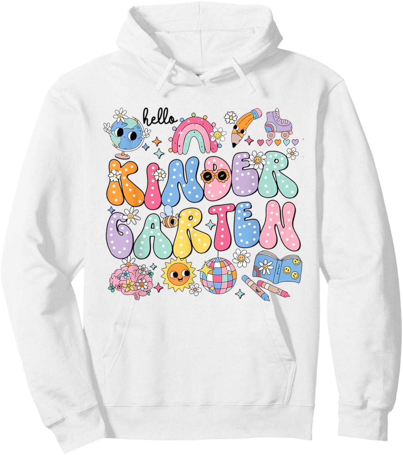 Retro Hello Kindergarten Disco Ball Teacher Rainbow Kids Hoodie - Hoodie | White