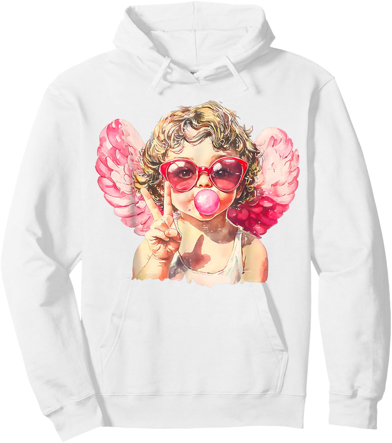 Cute Cupid Sunglasses Blowing Bubble Valentines Day Retro Hoodie - Hoodie | White