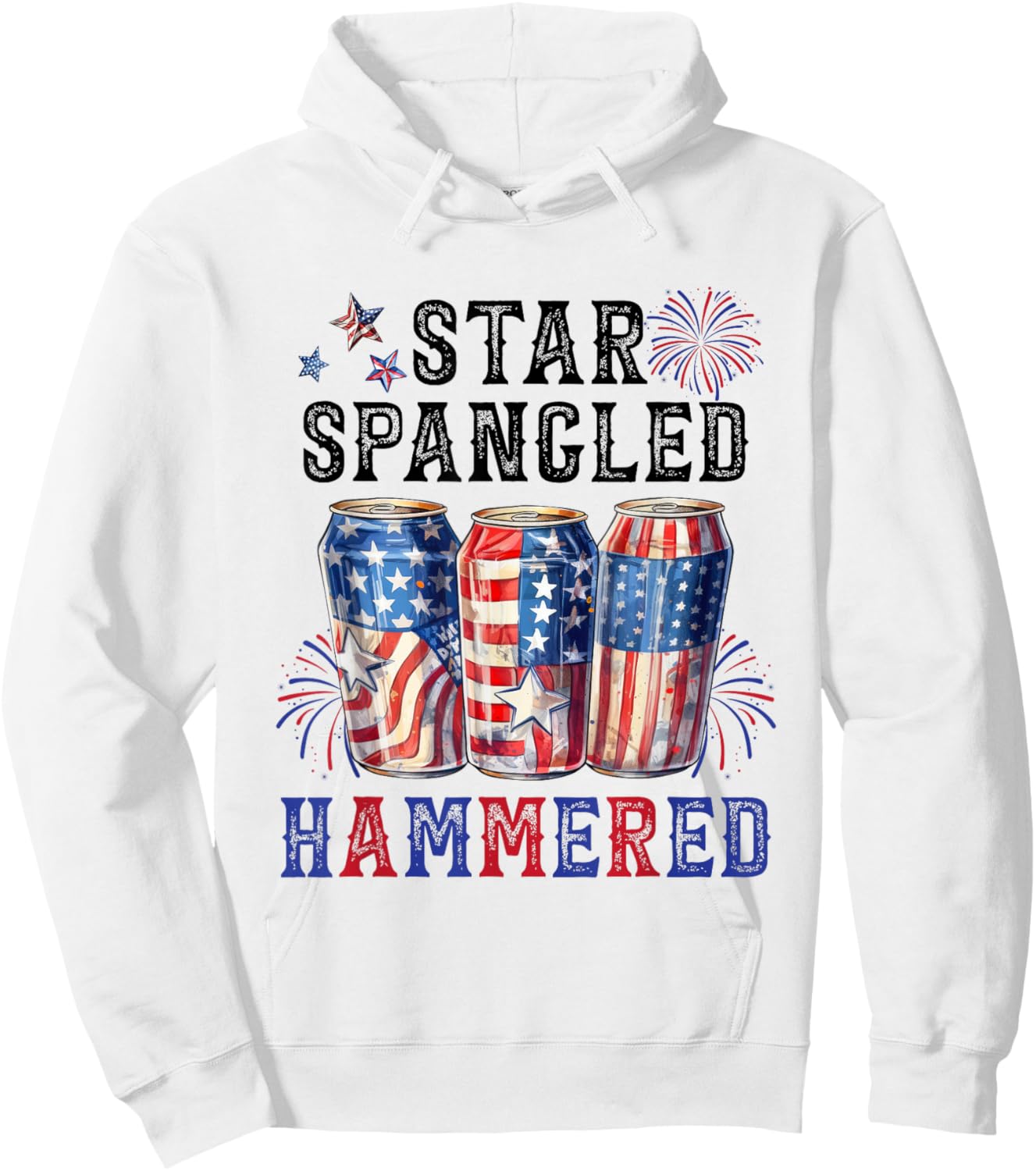 Star Spangled Hammered Beer Lover Funny 4th Of July Women Men Hoodie - Hoodie | White