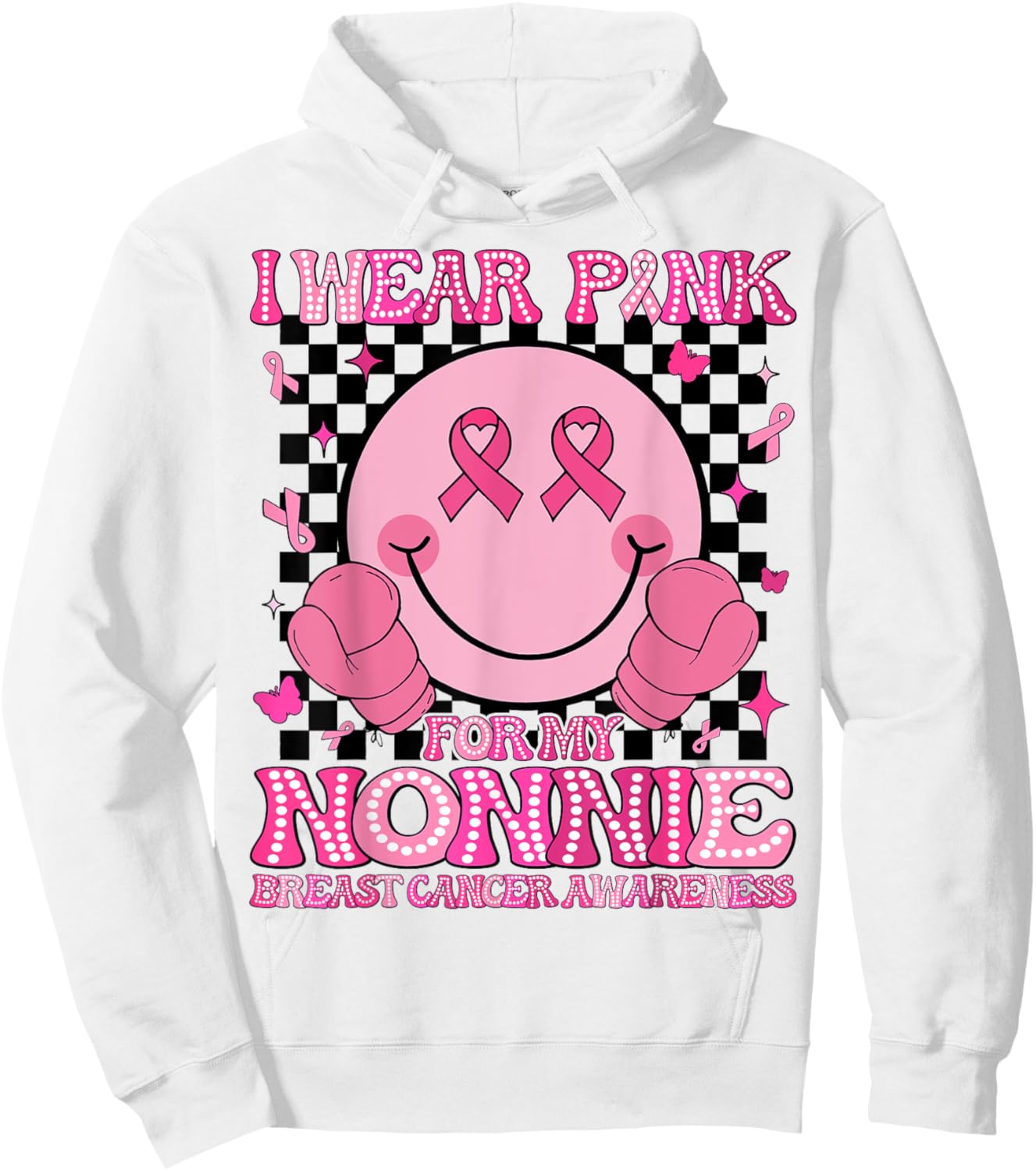 I Wear Pink For My Nonnie Breast Cancer Awareness Groovy Hoodie - Hoodie | White