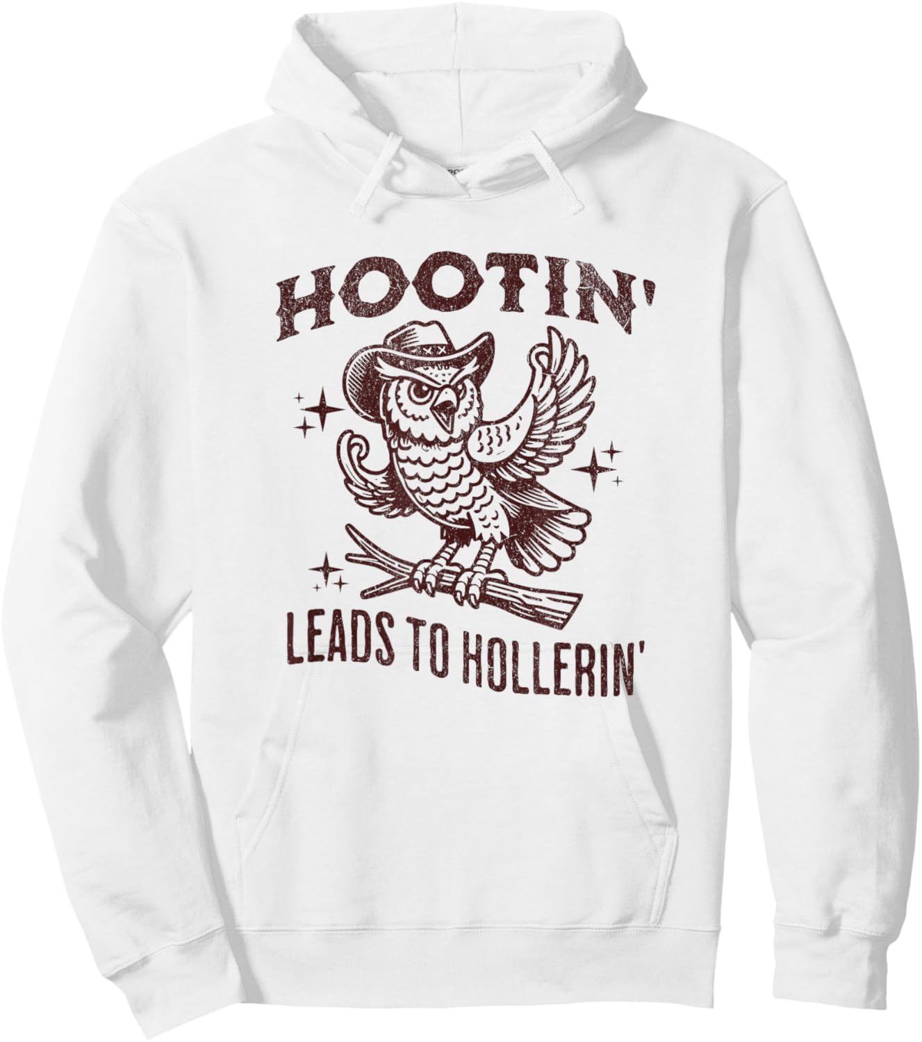 Hootin Leads to Hollerin Funny Vintage Owl Graphic Hoodie - Hoodie | White