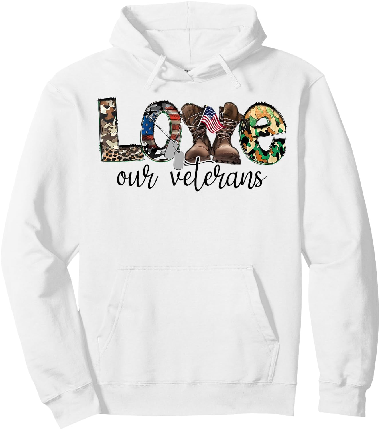 Love Our Veterans Day Proud Military US Flag Hoodie - Hoodie | White