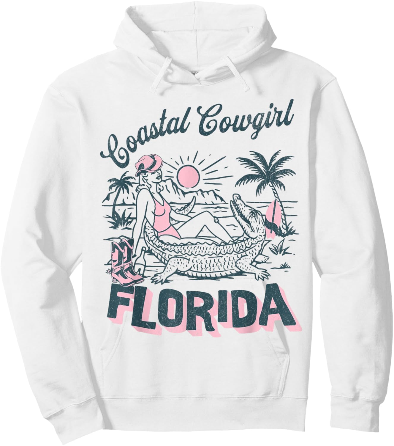 Coastal Cowgirl Beach Palm Surf Club Florida Hoodie - Hoodie | White