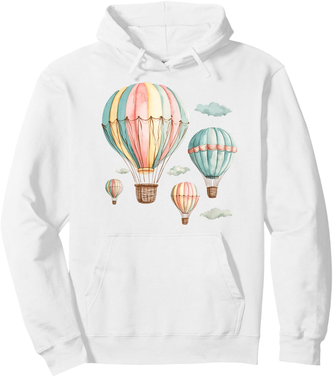 Clouds and Pastel Hot Air Balloons Hoodie - Hoodie | White