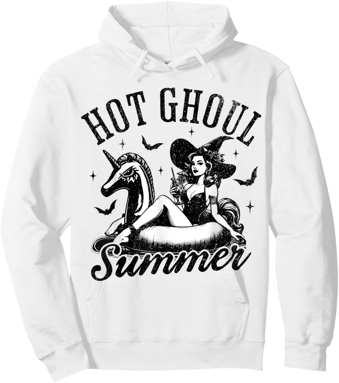 Hot Ghoul Summer Funny Witch Spooky Summer Vacation Hawaii Women Girls Kids Hoodie - Hoodie | White