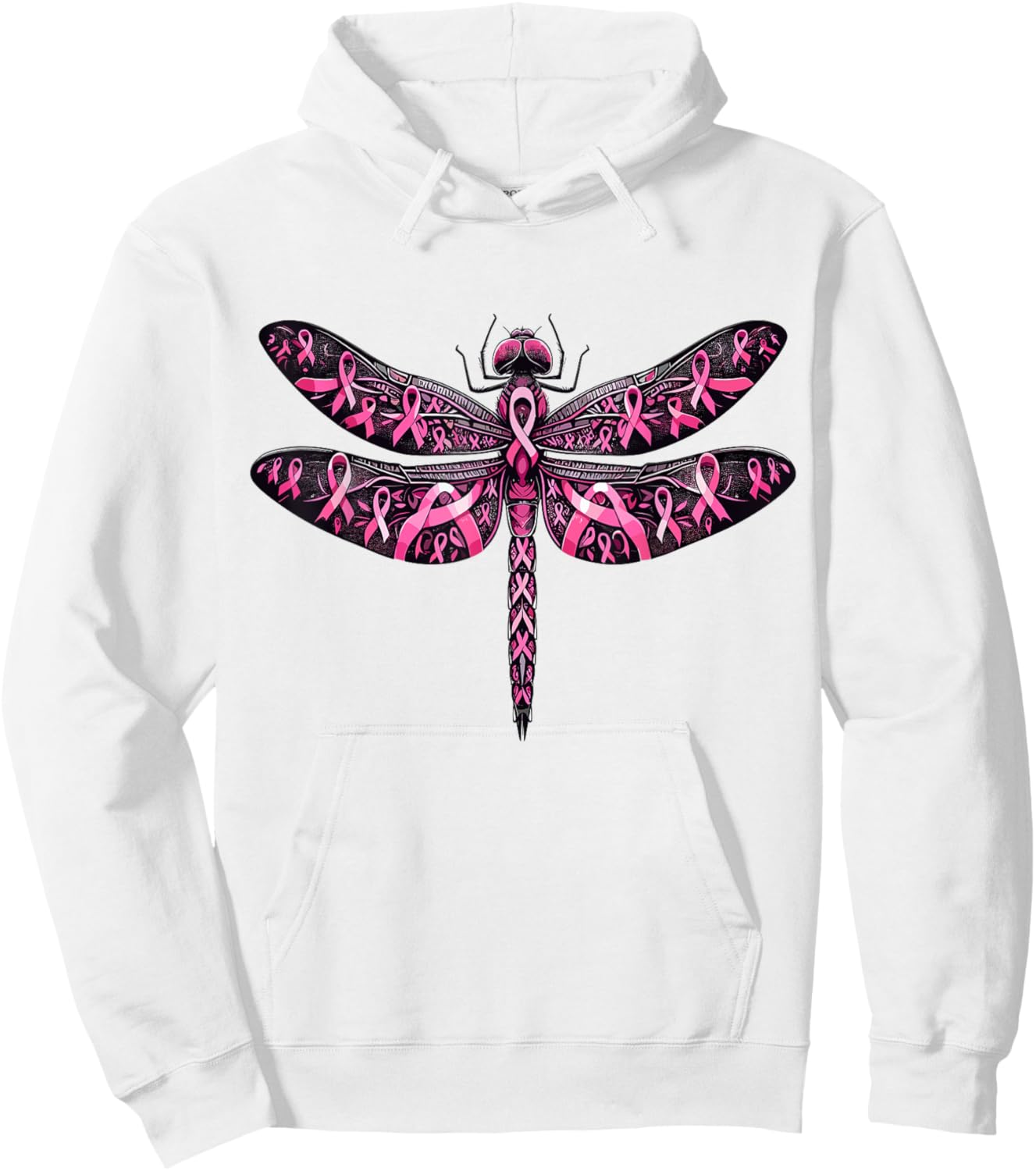 Dragonfly Pink Ribbon Breast Cancer Awareness Support Hoodie - Hoodie | White