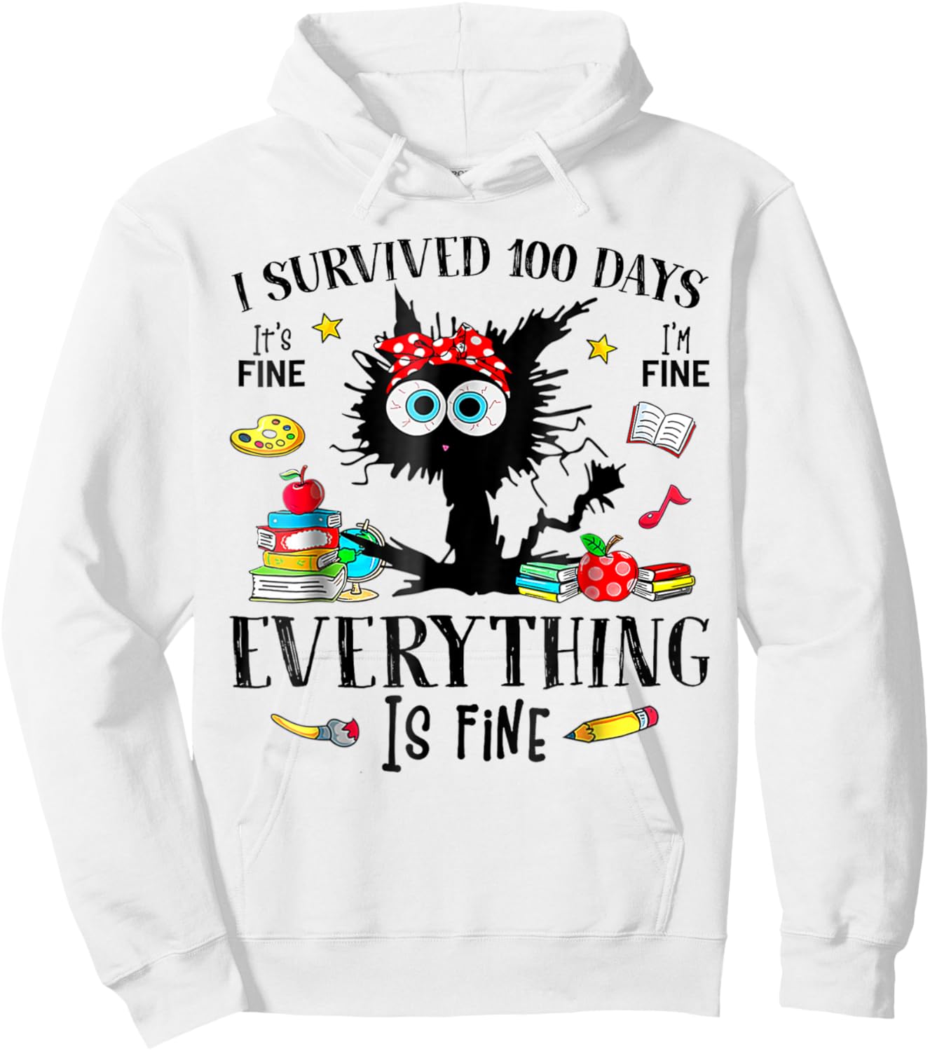 I Survived 100 Days Of School Teacher & Kids Funny Cat Hoodie - Hoodie | White