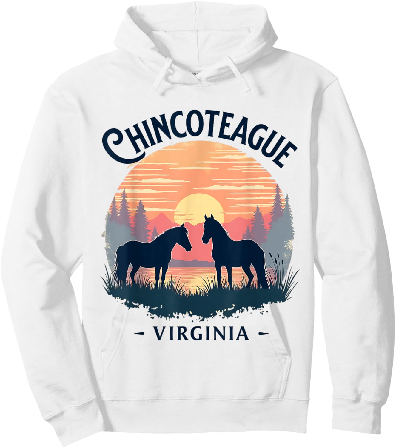 Chincoteague Virginia Scenic Sunset Horse Design Hoodie - Hoodie | White