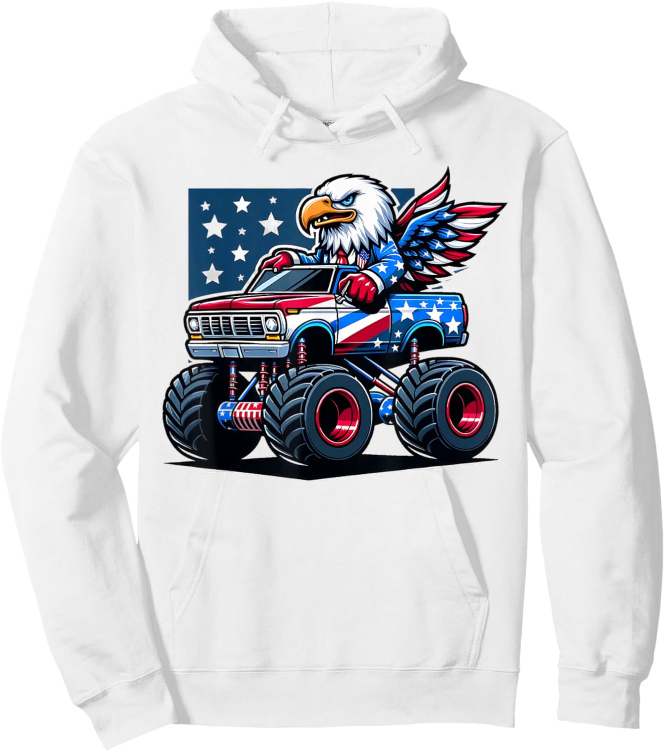 4th of July Shirts Boys Kids American Flag Truck Eagle USA Hoodie - Hoodie | White