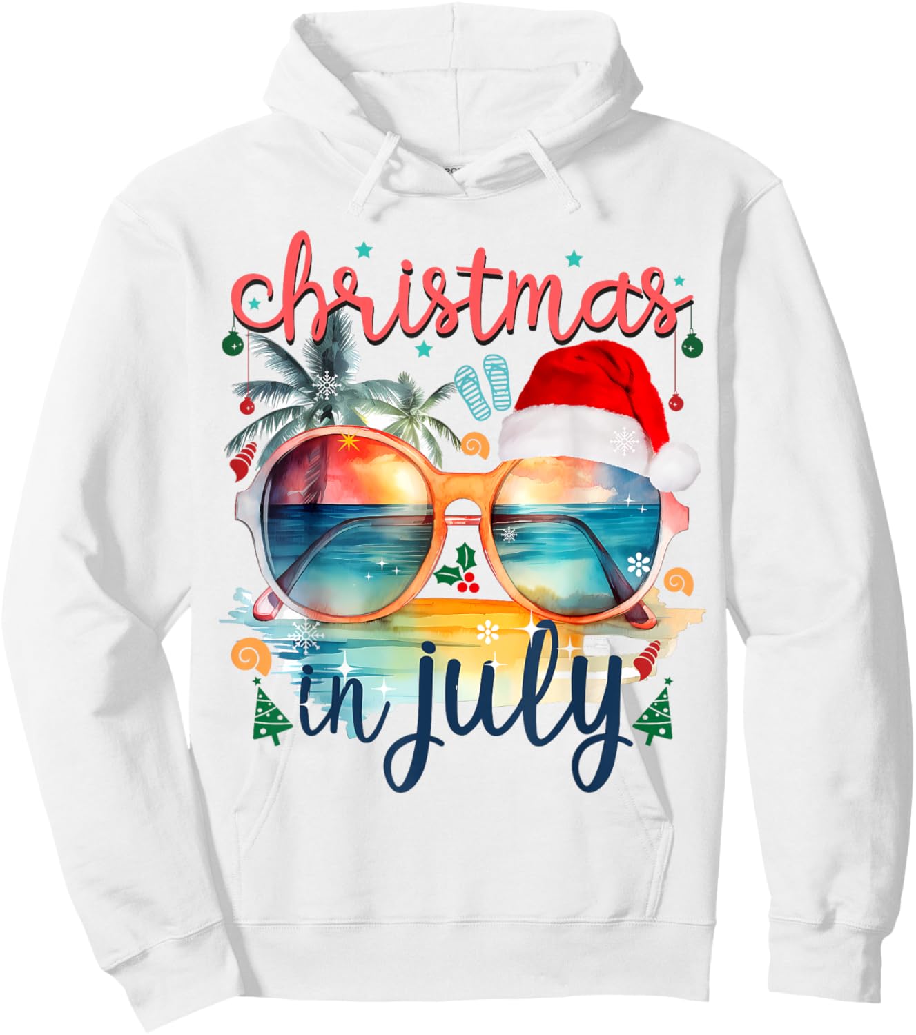 Sunglasses Christmas in July Santa Hat Summer Vacation cute Women Kids Hoodie - Hoodie | White