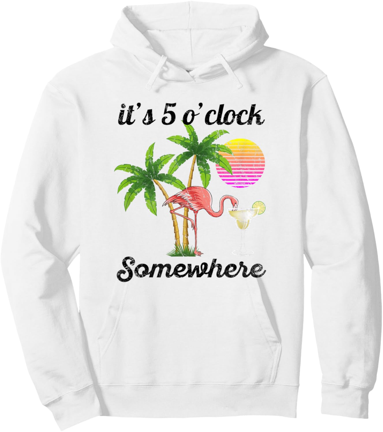 it's 5 o'clock somewhere. Tropical Flamingo margarita Hoodie - Hoodie | White