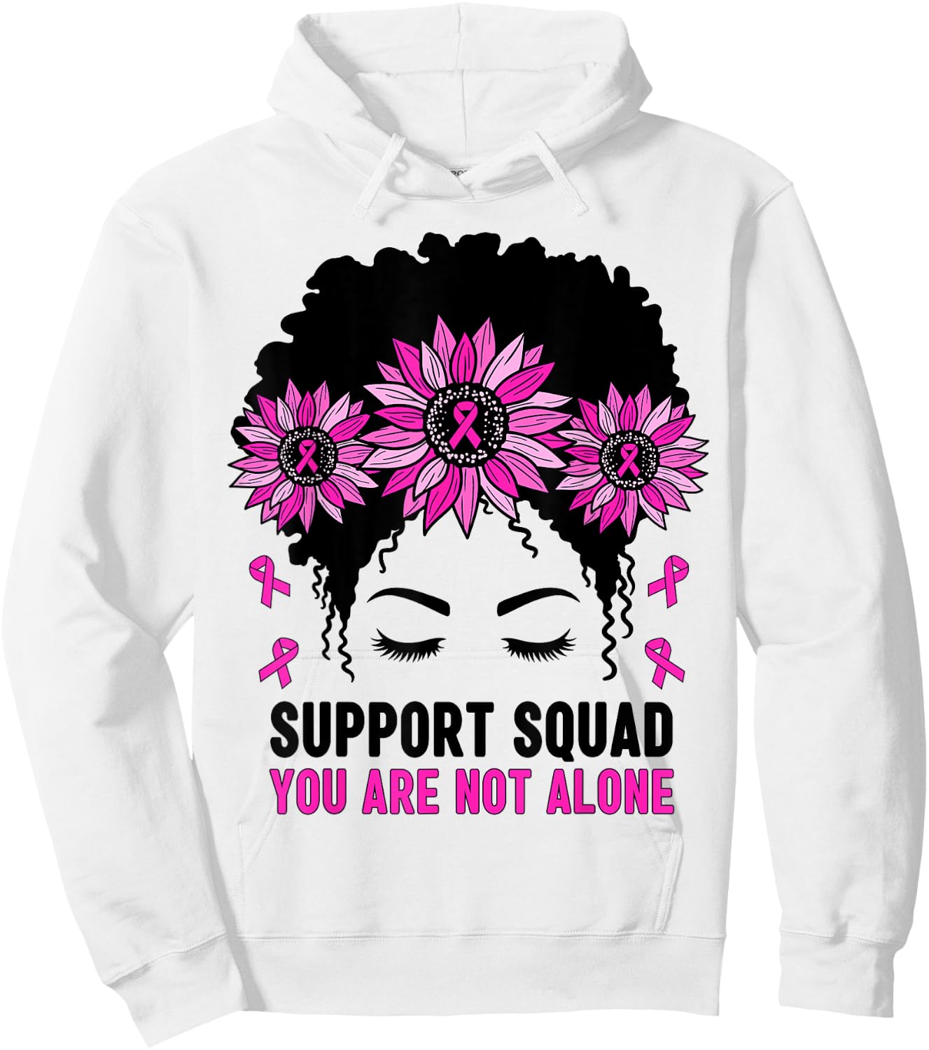 Breast Cancer Awareness Support Squad Messy Bun Pink Warrior Hoodie - Hoodie | White