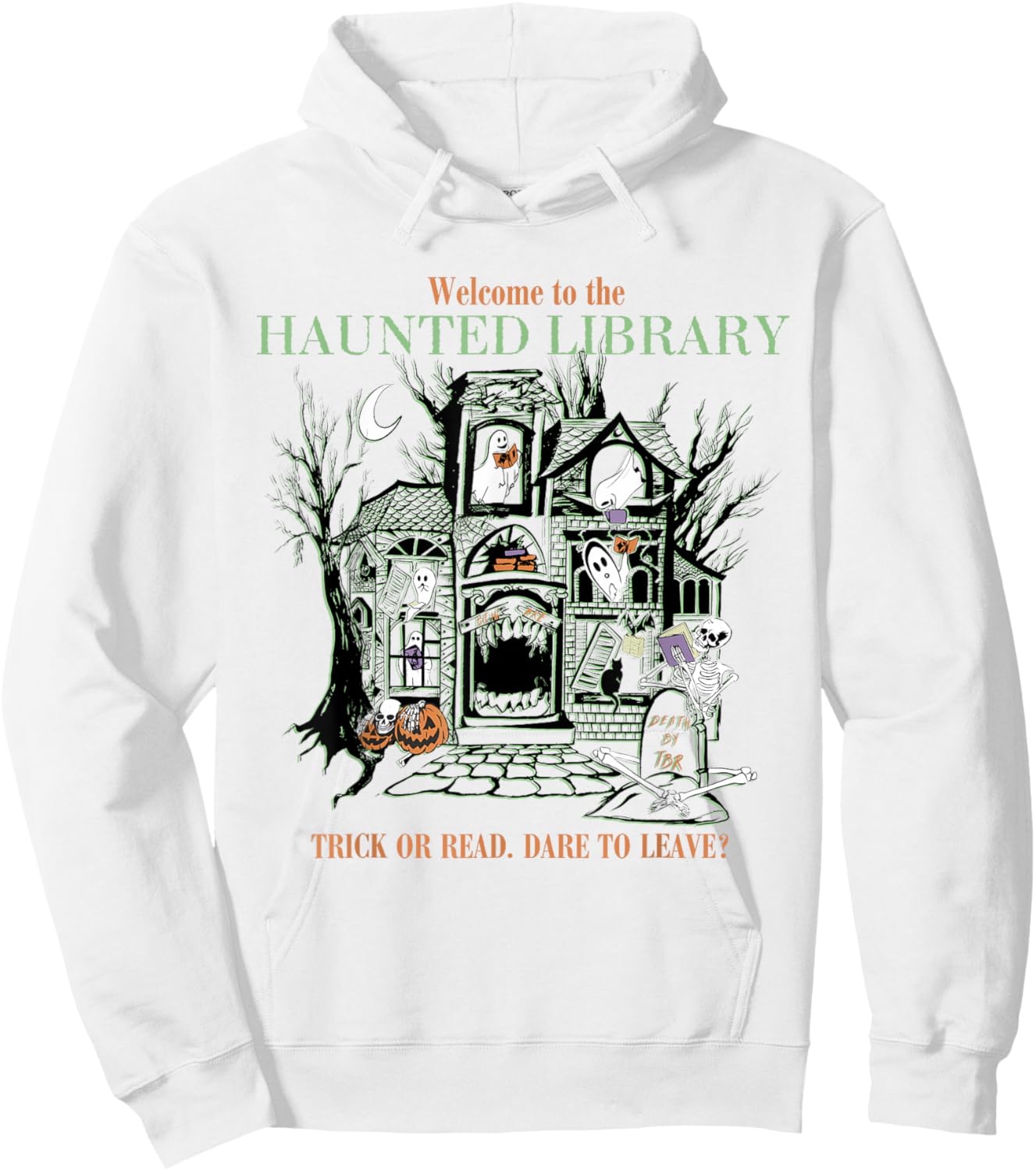 Retro Welcome To The Haunted Library Book Lovers Halloween Hoodie - Hoodie | White
