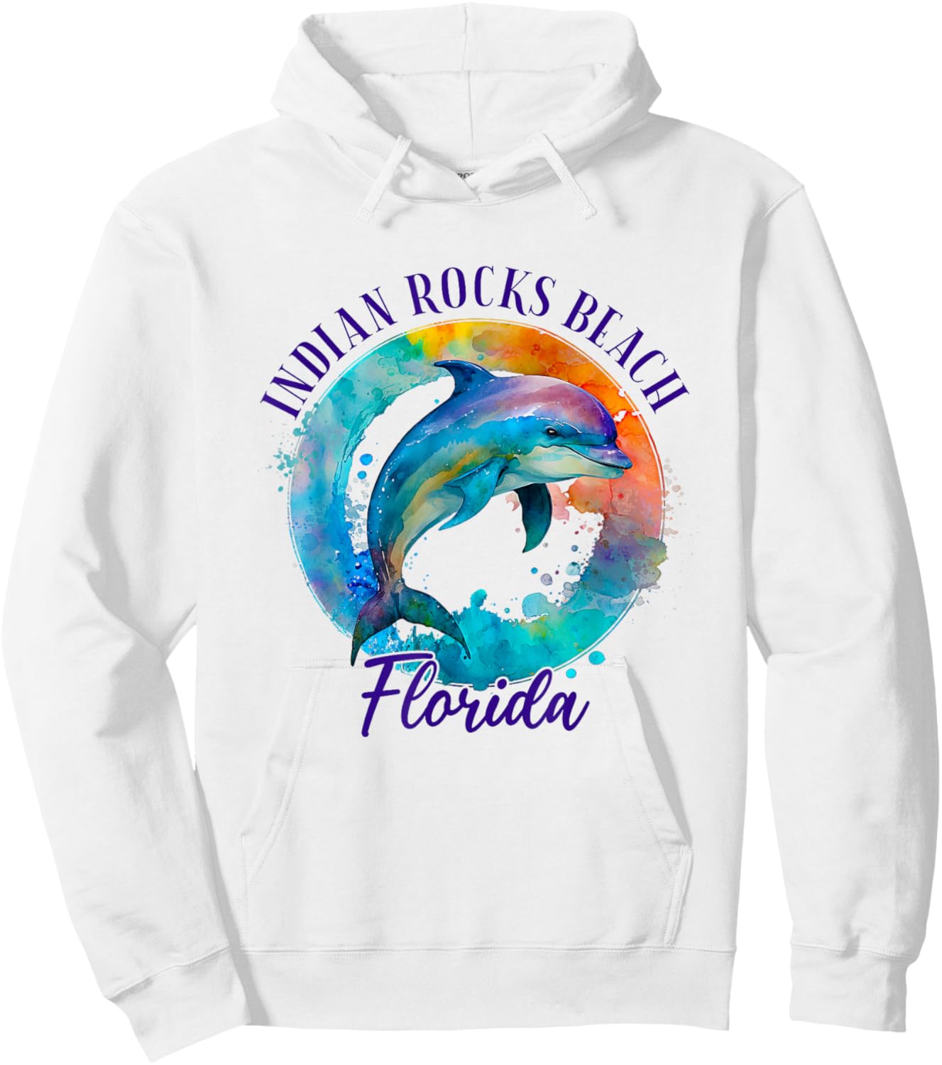 Indian Rocks Beach Florida Happy Watercolor Dolphin Men Women Girls Kids Hoodie - Hoodie | White