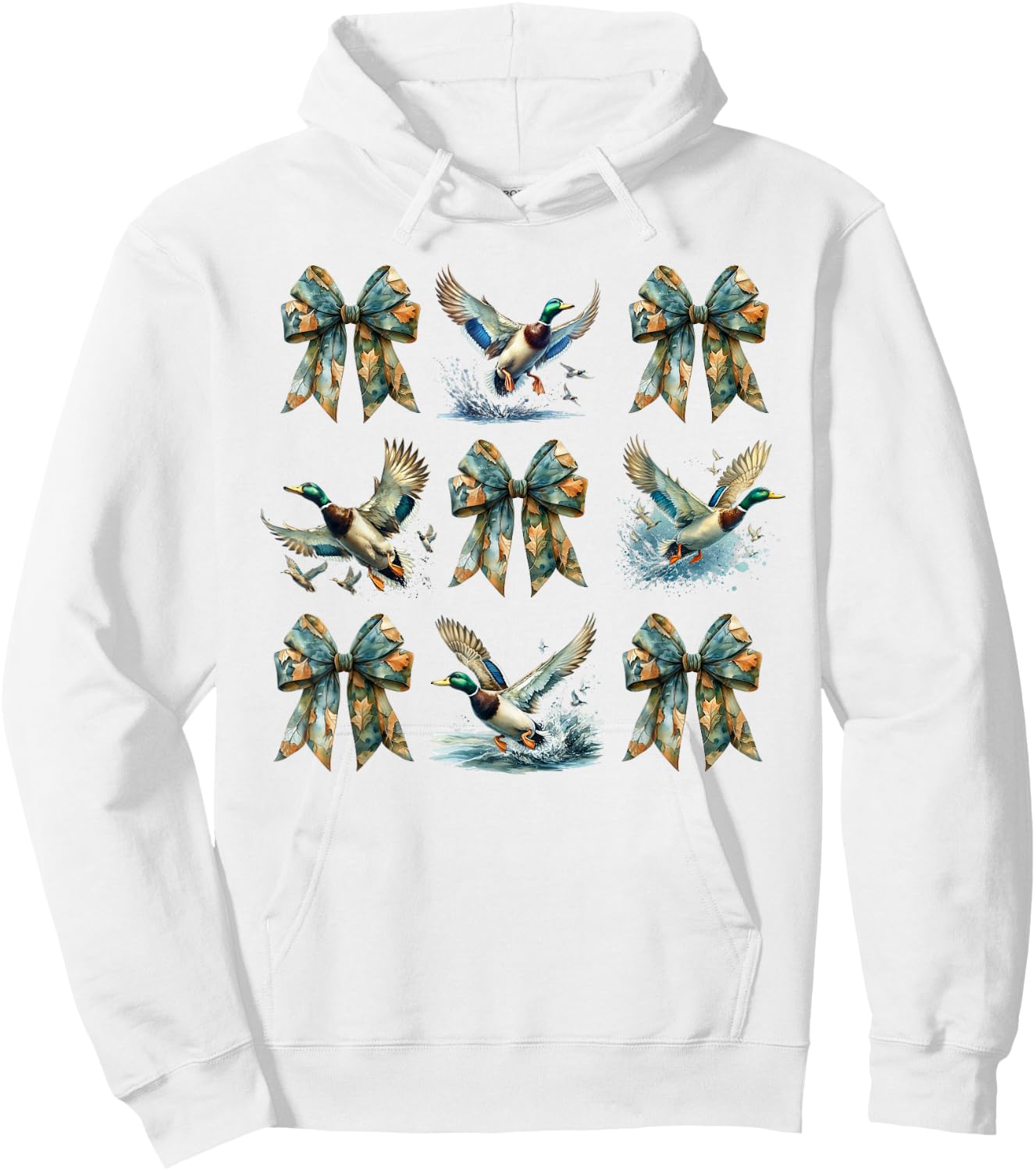 Camouflage Coquette Bow and Mallard Duck Hunting Design Hoodie - Hoodie | White
