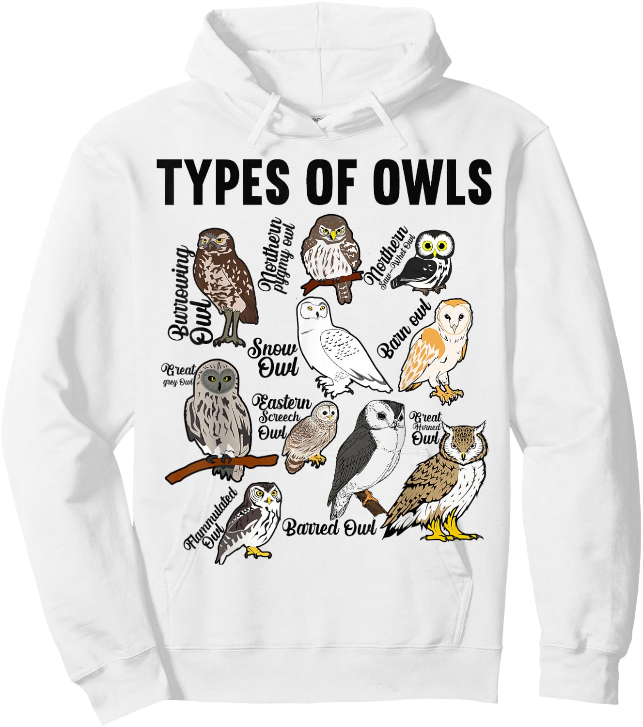 Types of Owls Owl Hoodie - Hoodie | White
