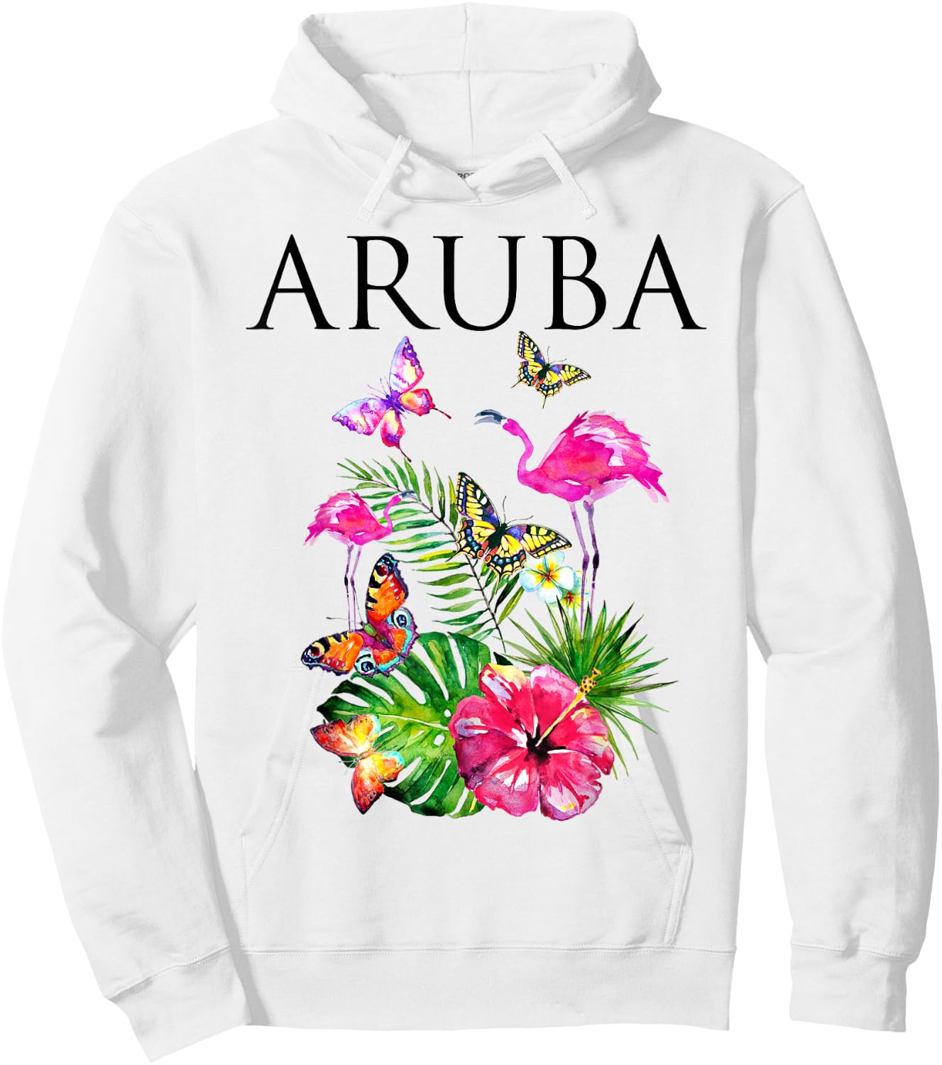 Aruba Flowers Paradise Butterflies Hawaii Print Hoodie - Hoodie | White