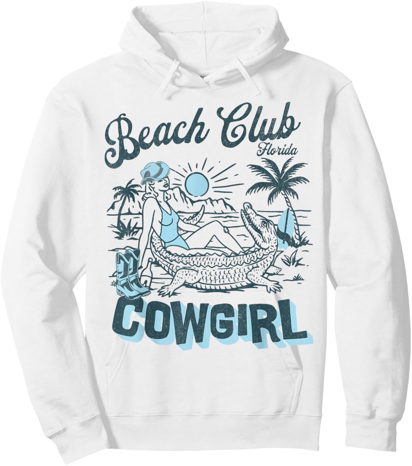 Coastal Cowgirl Palm Surf Beach Club Florida Hoodie - Hoodie | White