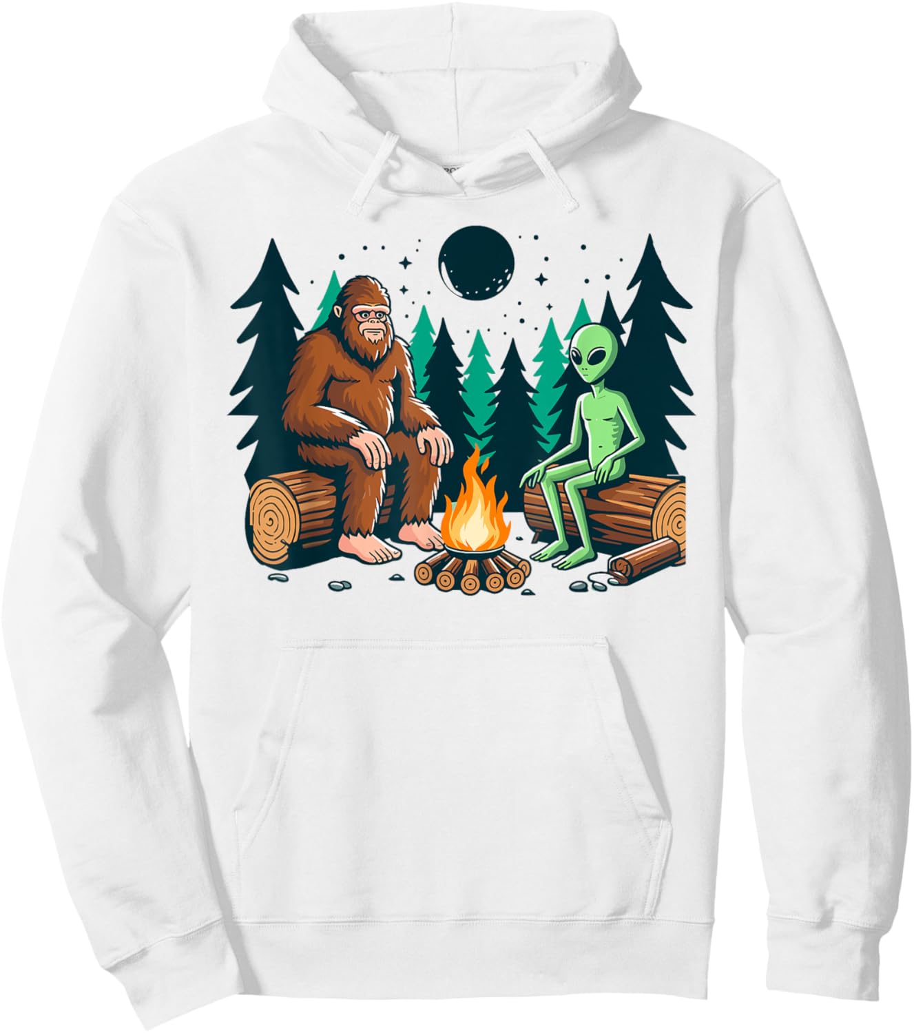 Bigfoot and alien camping sasquatch camp fire Hoodie - Hoodie | White
