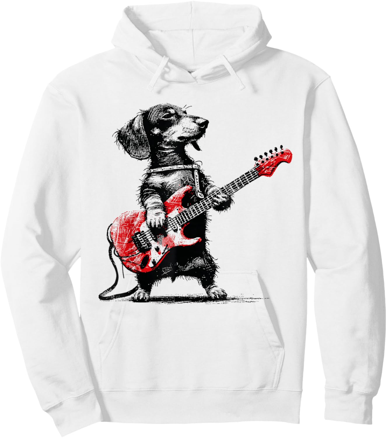 Rock Guitar Dog Vintage Dachshund Musician Cool Animal Art Hoodie - Hoodie | White