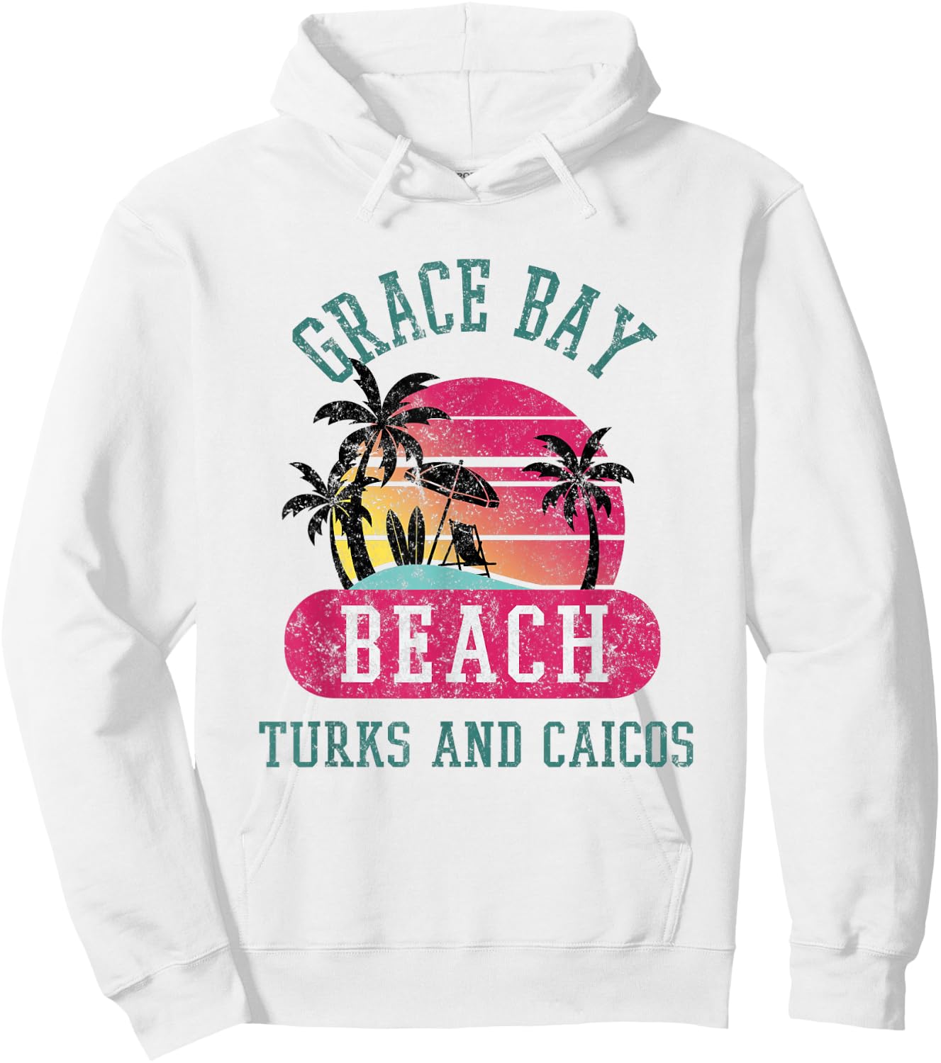 Retro Cool Distressed Grace Bay Beach Turks & Caicos Island Men Women Hoodie - Hoodie | White