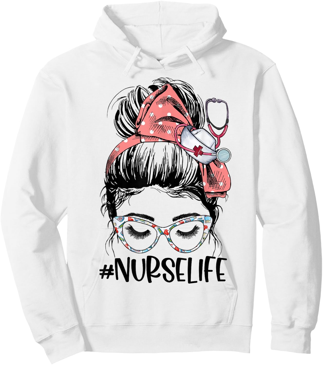 Messy Bun Nurse Life Stethoscope Funny Nursing Hoodie - Hoodie | White