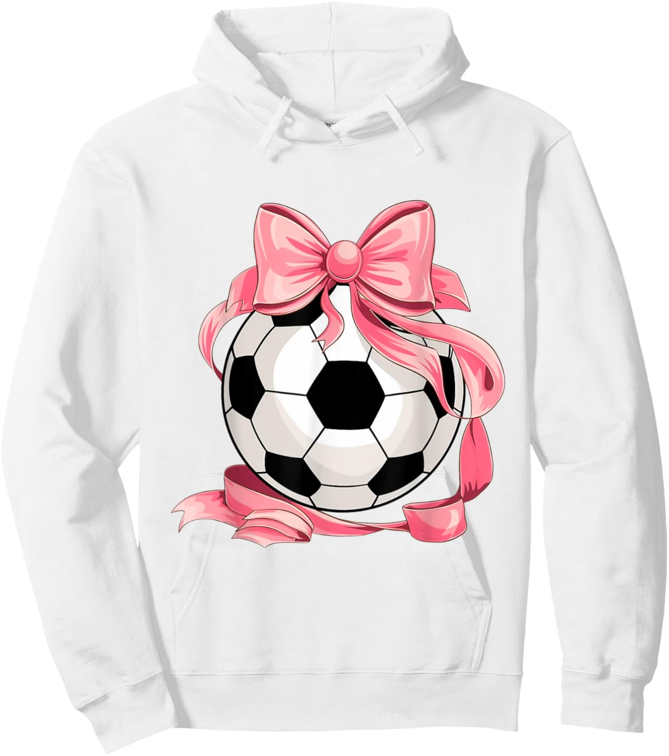 Cute Pink Bow Coquette Ball Soccer Girl Aesthetic Player Mom Hoodie - Hoodie | White