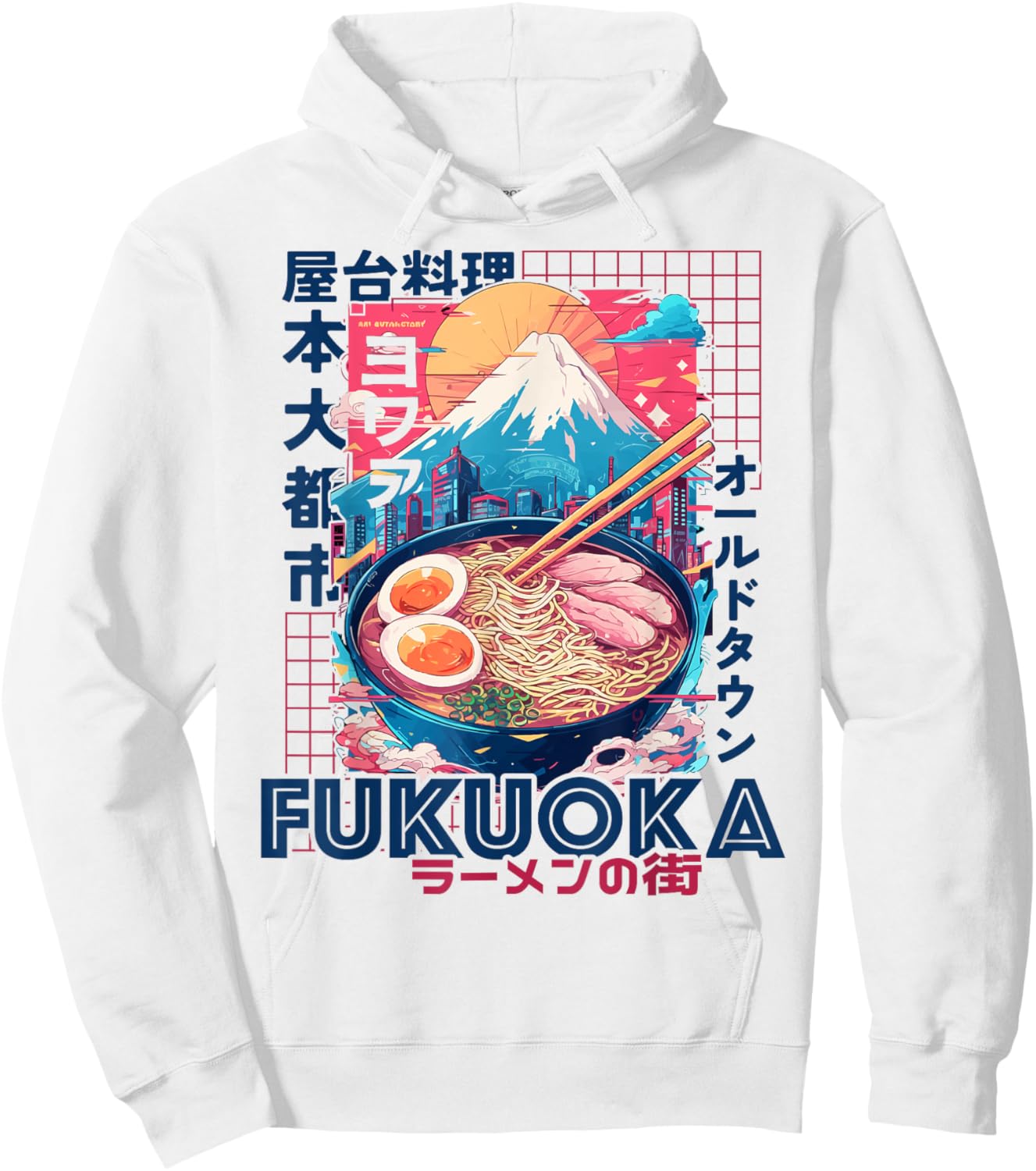 Fukuoka City 80s Synthwave Ramen Bowl of Japan Hoodie - Hoodie | White